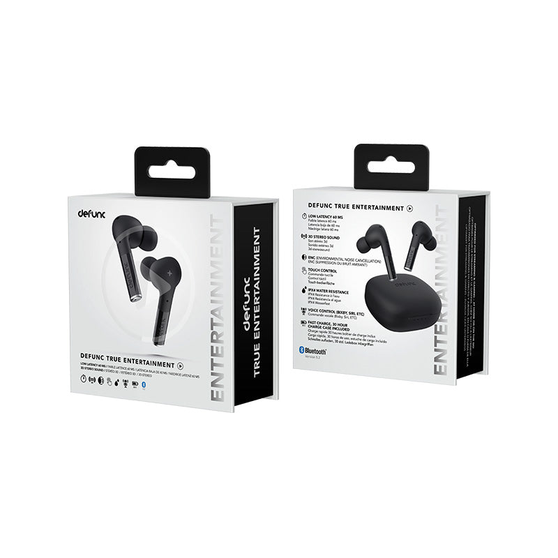 Defunc True Entertainment Wireless Earbuds - Black | Noise Cancelling Bluetooth Headphones for Gym, Running & Travel