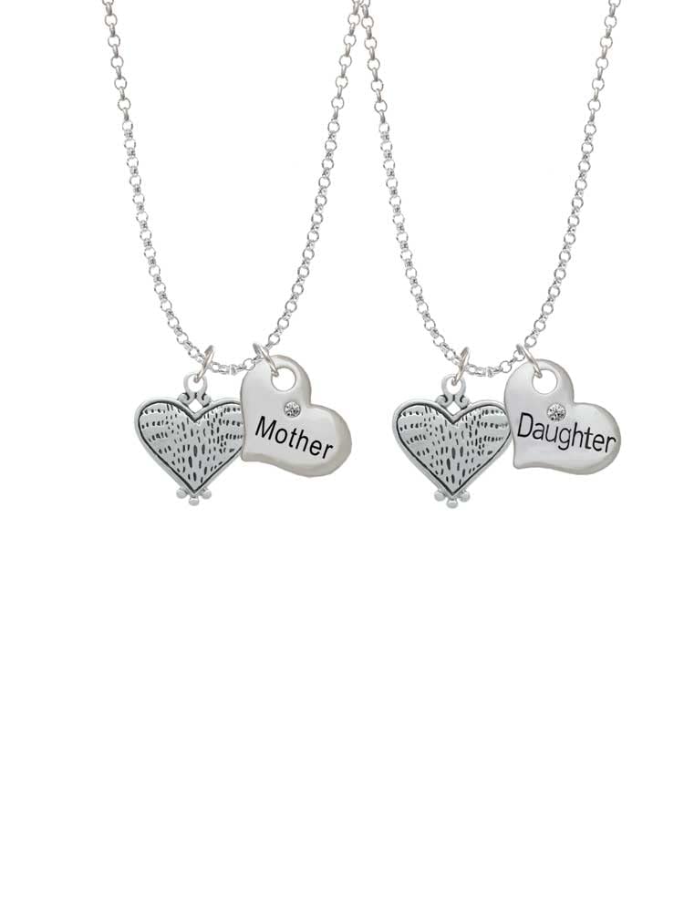 Delight Jewelry Sterling Silver Plated Alligator Print Heart Necklace Set - Mother & Daughter Matching Pendant (19