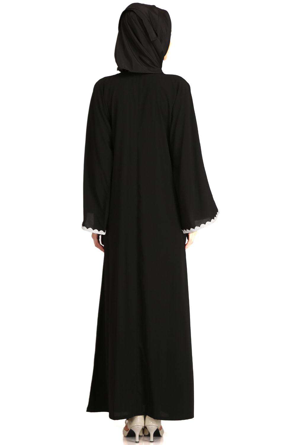 Fatihah Black Nida Front Open Dubai Abaya - Elegant Islamic Dress for Women | Perfect for Prayer, Mosque & Special Occasions