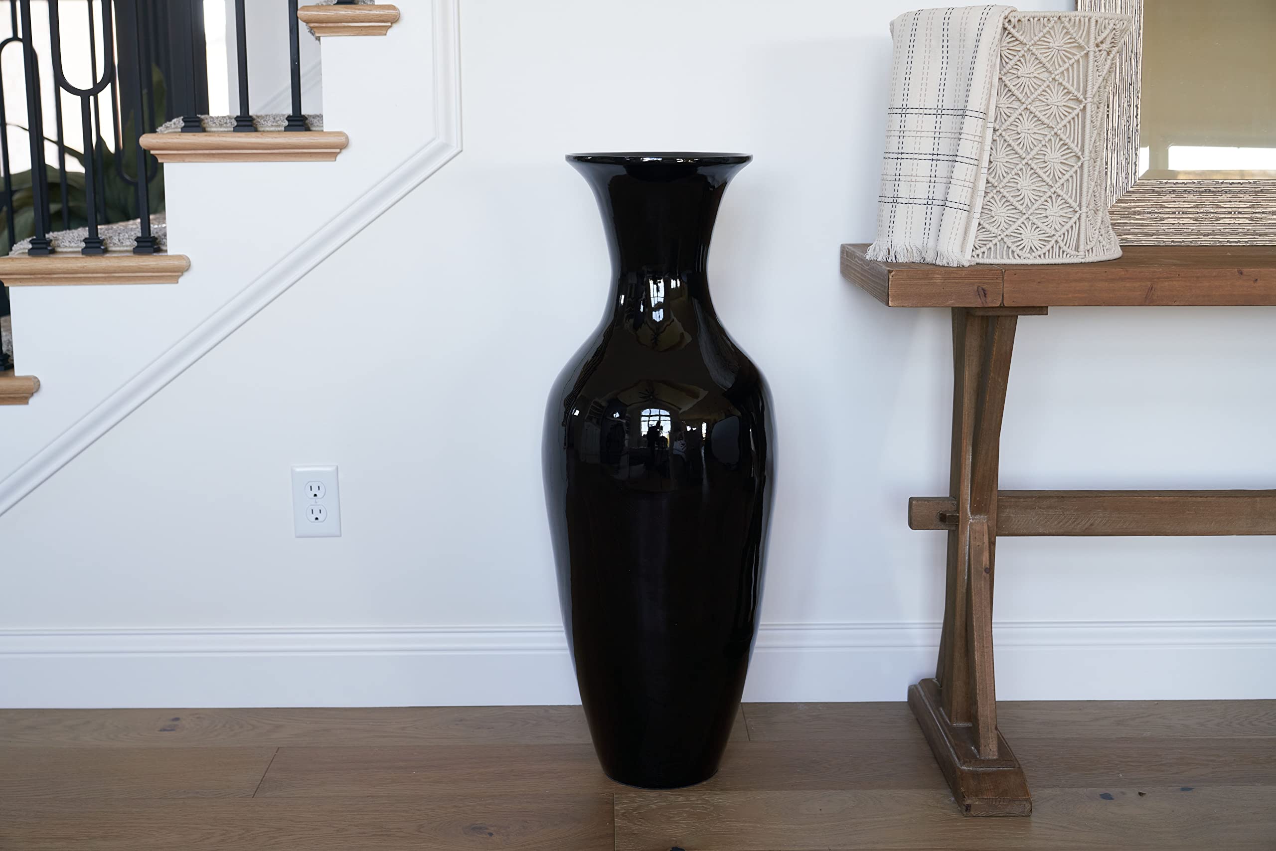 36-Inch Tall Black Bamboo Floor Vase - Handmade Green Floral Crafts for Home Decor | Perfect for Dried Flowers & Branches | Elegant Dining Room & Living Room Centerpiece | Wedding & Office Decoration