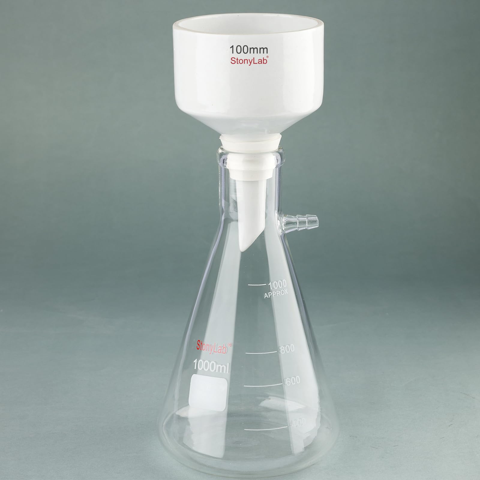Stonylab Porcelain Buchner Funnel & 1L Heavy Duty Glass Filter Flask Set - 100mm Lab Filtration Kit with Adapter Cones for Chemistry Experiments, Vacuum Filtration & Scientific Separation