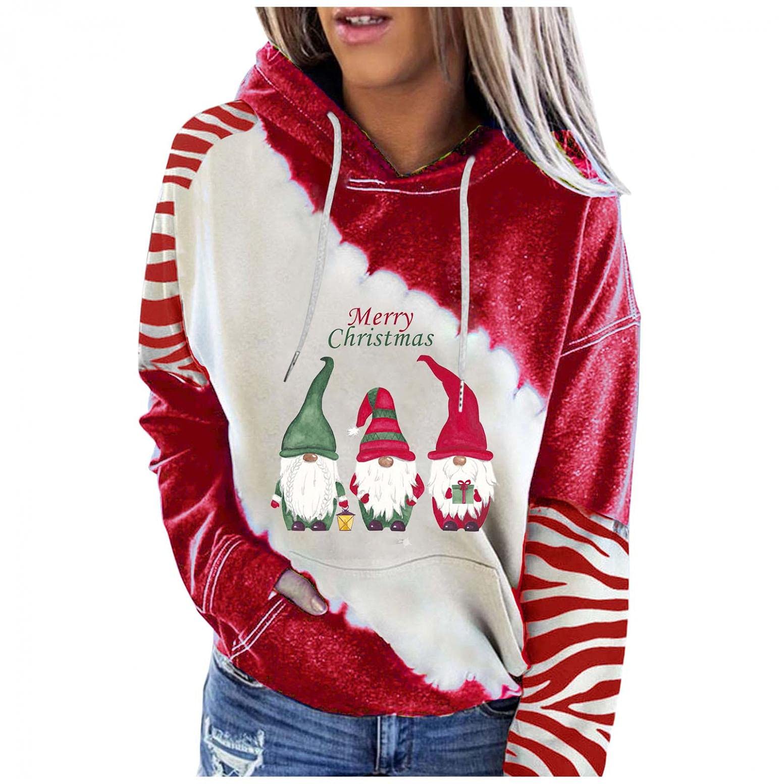 Willisos Women's Christmas Hoodies - Long Sleeve Patchwork Crewneck Sweatshirt, Loose Fit Hooded Sweater Blouse for Holiday Parties & Winter Outfits