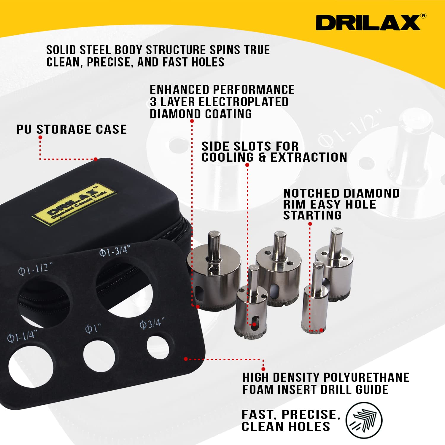 Drilax Diamond Drill Bit Set - 5 Pcs (3/4