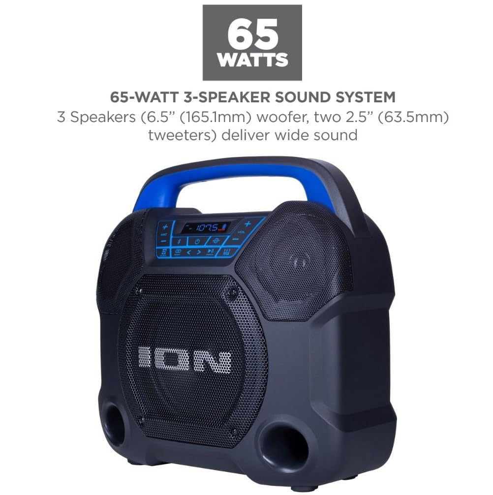 Premium Bluetooth Party Speaker with Rechargeable Battery - Ion Explorer Express Outdoor Speaker with Wide Sound, 3 Speakers, FM Radio, USB Charging & App Control (Renewed) - Perfect for Birthday Parties, Pool Parties, BBQs, Camping & Beach Outings