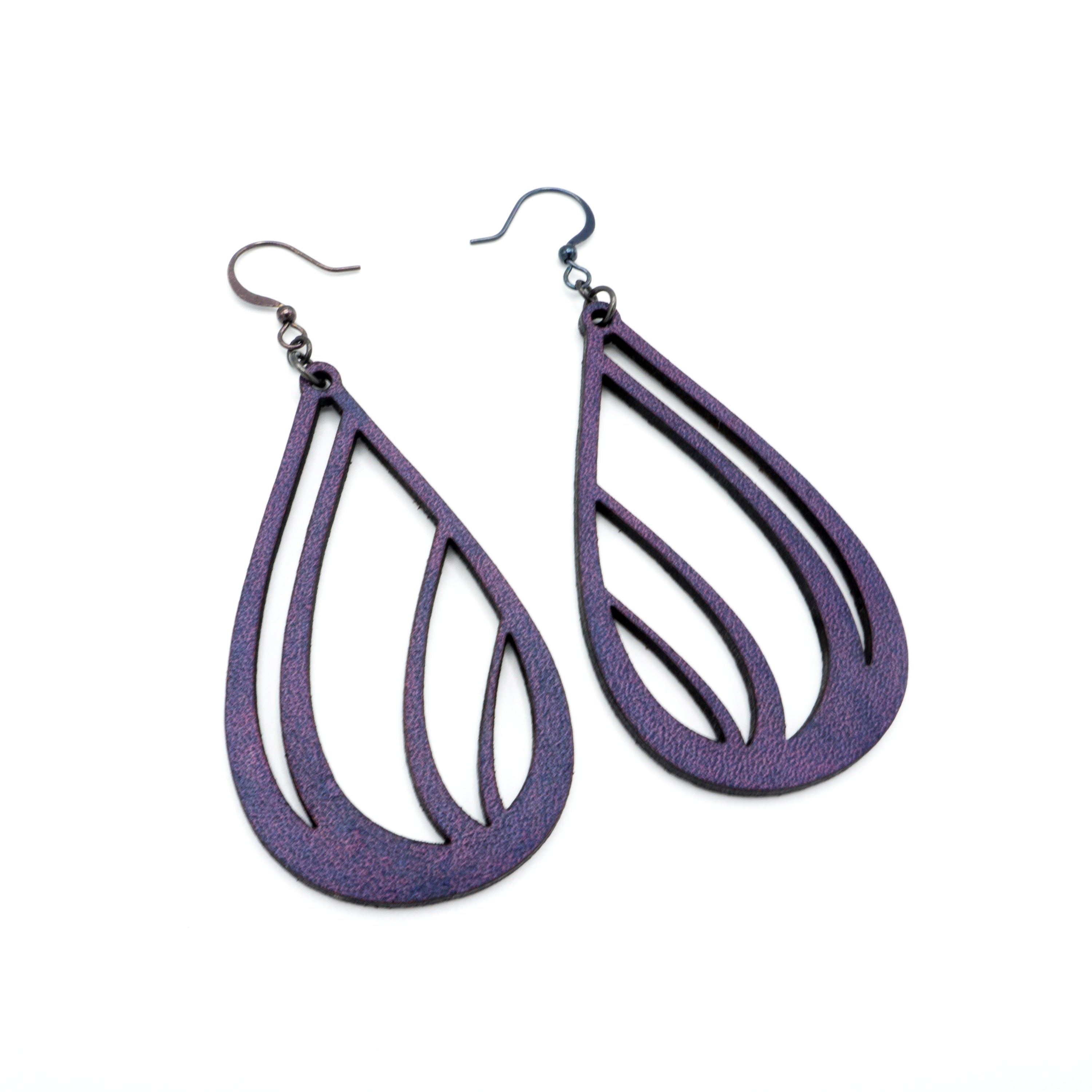 Handmade Purple Leather Earrings for Women | Boho Chic Drop Earrings | Vegan Leather Jewelry for Casual Wear, Parties & Special Occasions