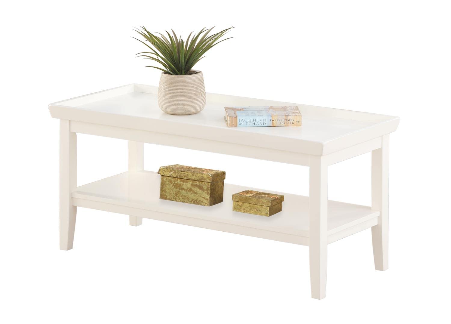 Convenience Concepts Ledgewood White Coffee Table with Storage Shelf - Perfect for Living Room, Office & Small Spaces
