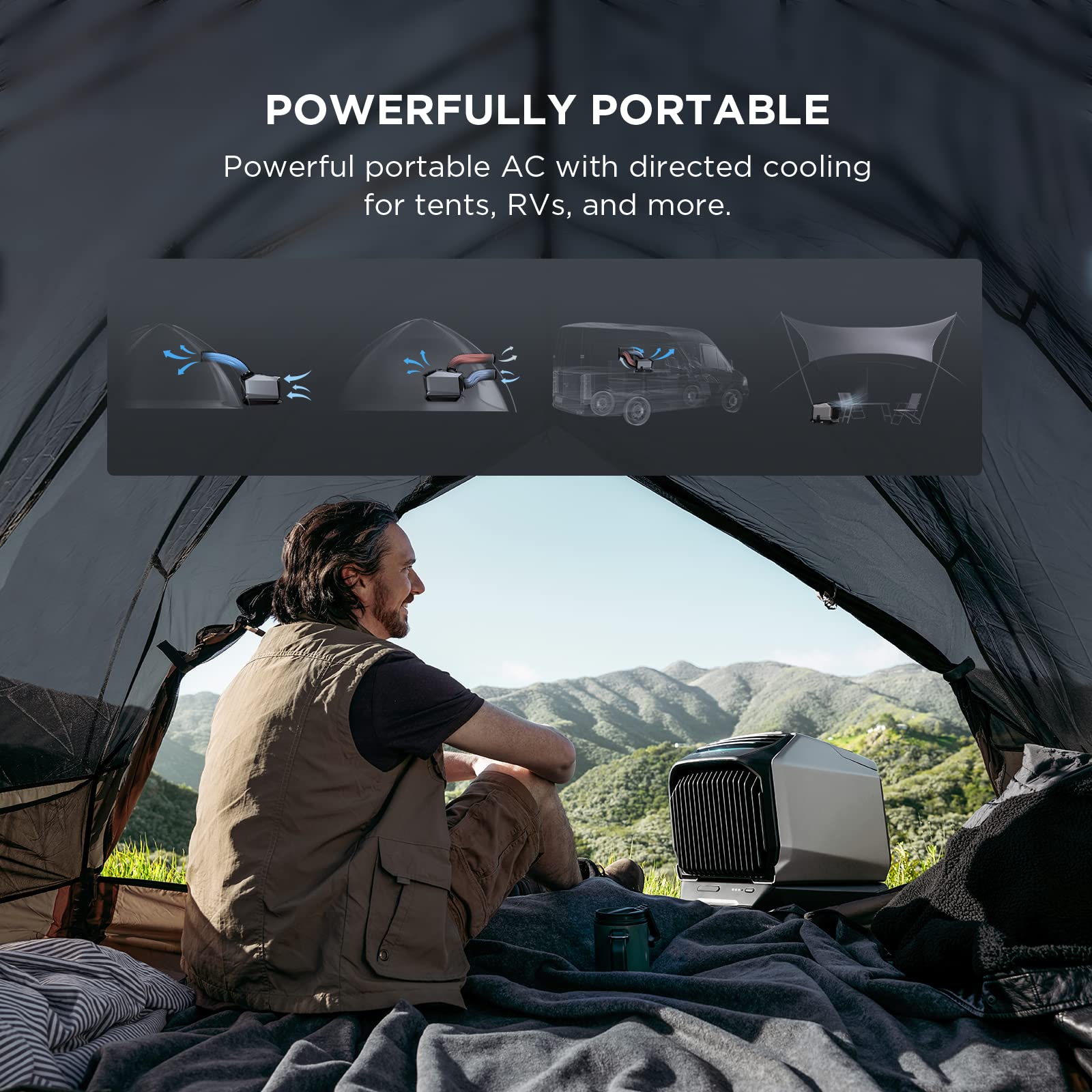 EF ECOFLOW Wave 2 Portable Air Conditioner & Heater with Add-on Battery - 5000BTU Cooling & Heating for Camping, RV, Home, Office & Outdoor Adventures