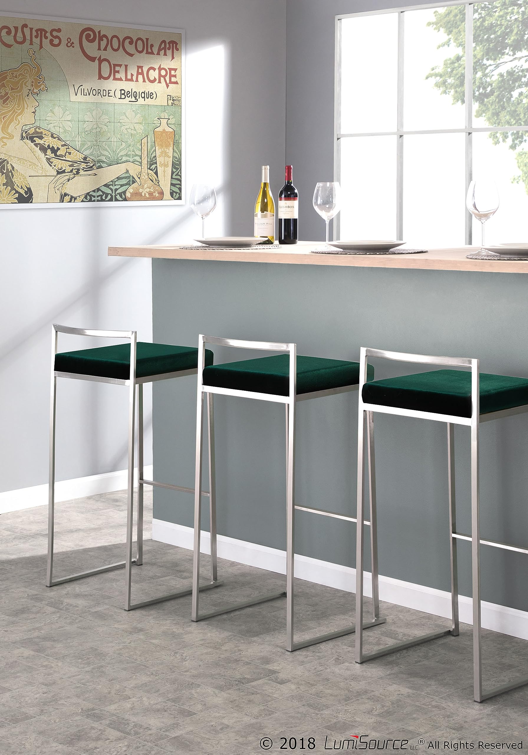 Fuji Stacker Bar Stool Set of 2 - Modern Adjustable Bar Chairs for Kitchen Island, Pub & Home Bar - Durable Counter Height Stools for Dining & Entertainment Areas