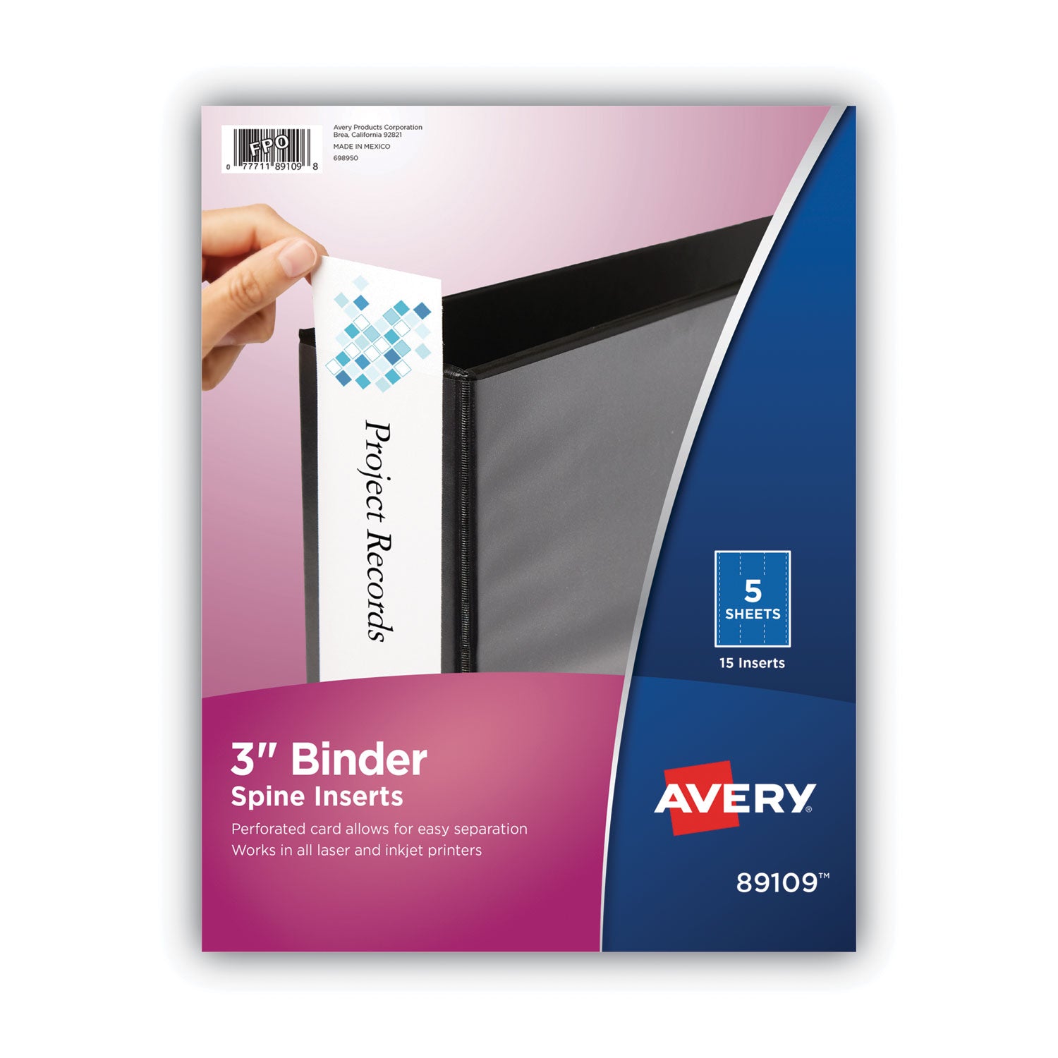 Avery® Binder Spine Inserts - 3 Spine Width, 3 Inserts per Sheet, 5 Sheets per Pack - Perfect for Office, School, and Home Organization