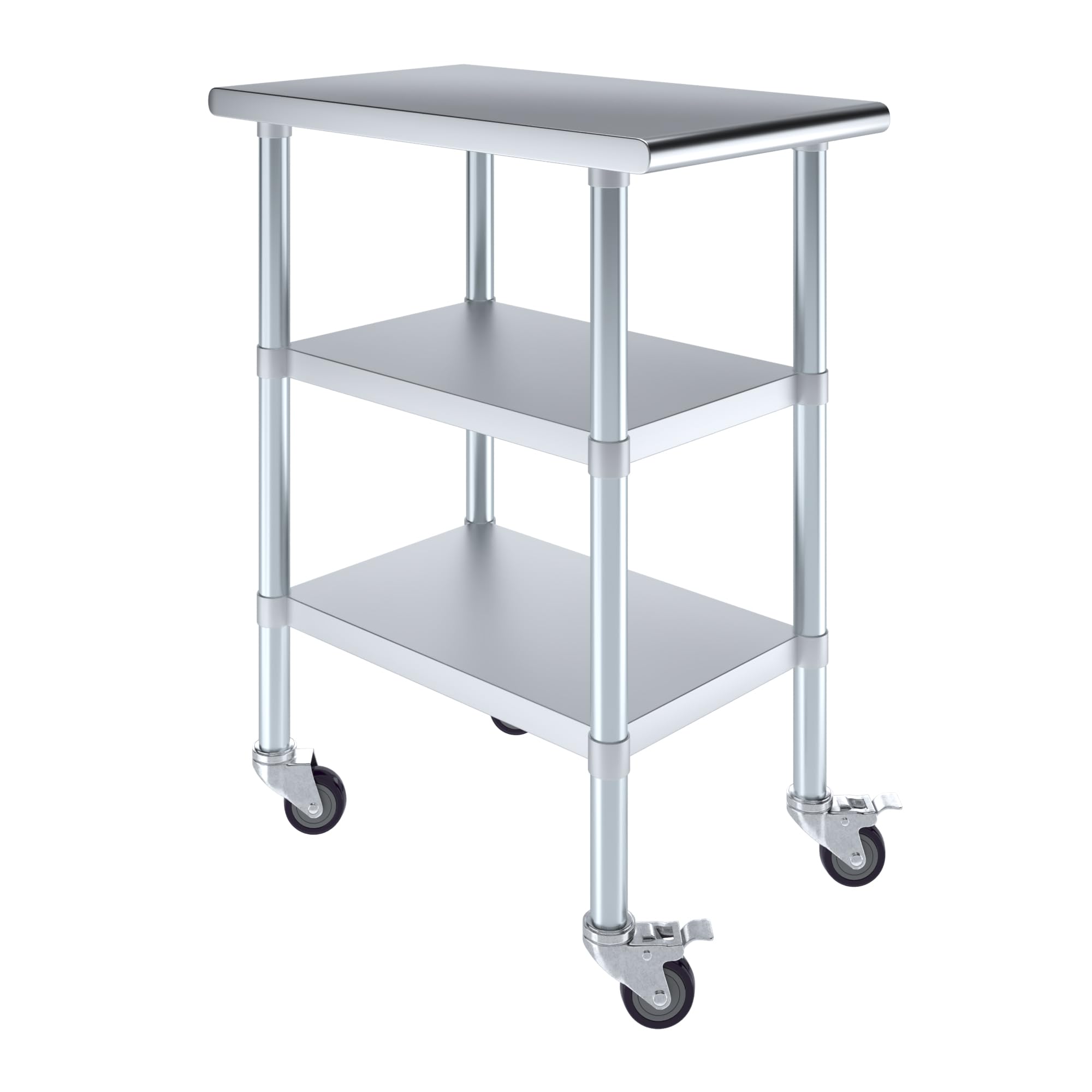 AmGood Stainless Steel Work Table with 2 Adjustable Shelves & Locking Casters - 18