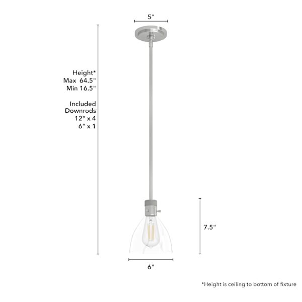 Hunter Van Nuys 1-Light Mini Pendant Light Fixture - Modern Industrial Ceiling Light for Kitchen Island, Dining Room & Entryway