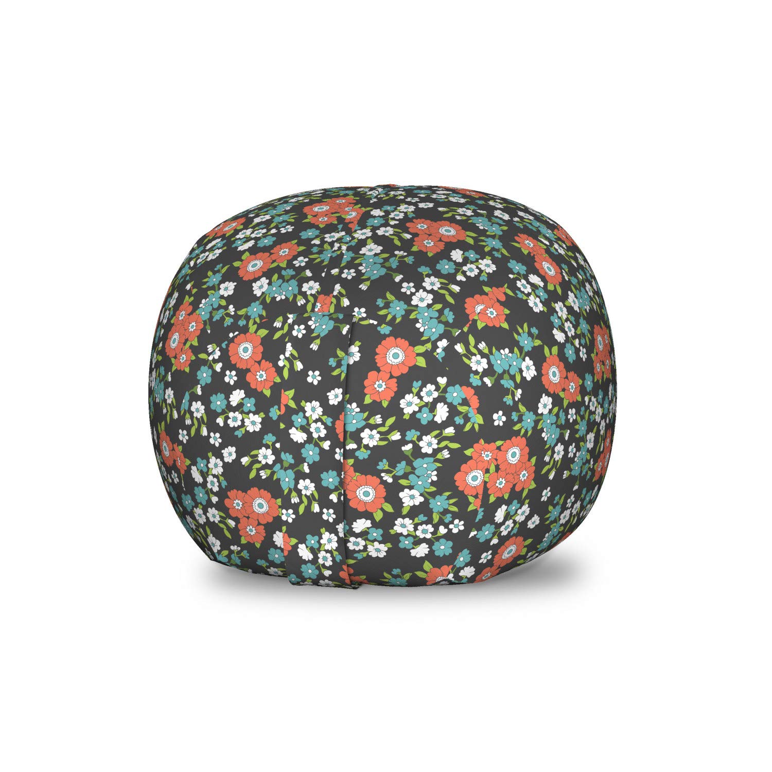 Ambesonne Spring Storage Toy Bag Chair - Vintage Floret Flower Pattern on Dark Backdrop, Washable Stuffed Animal Organizer, Small Size Charcoal Grey Multicolor - Perfect for Kids' Room Organization & Playroom Storage