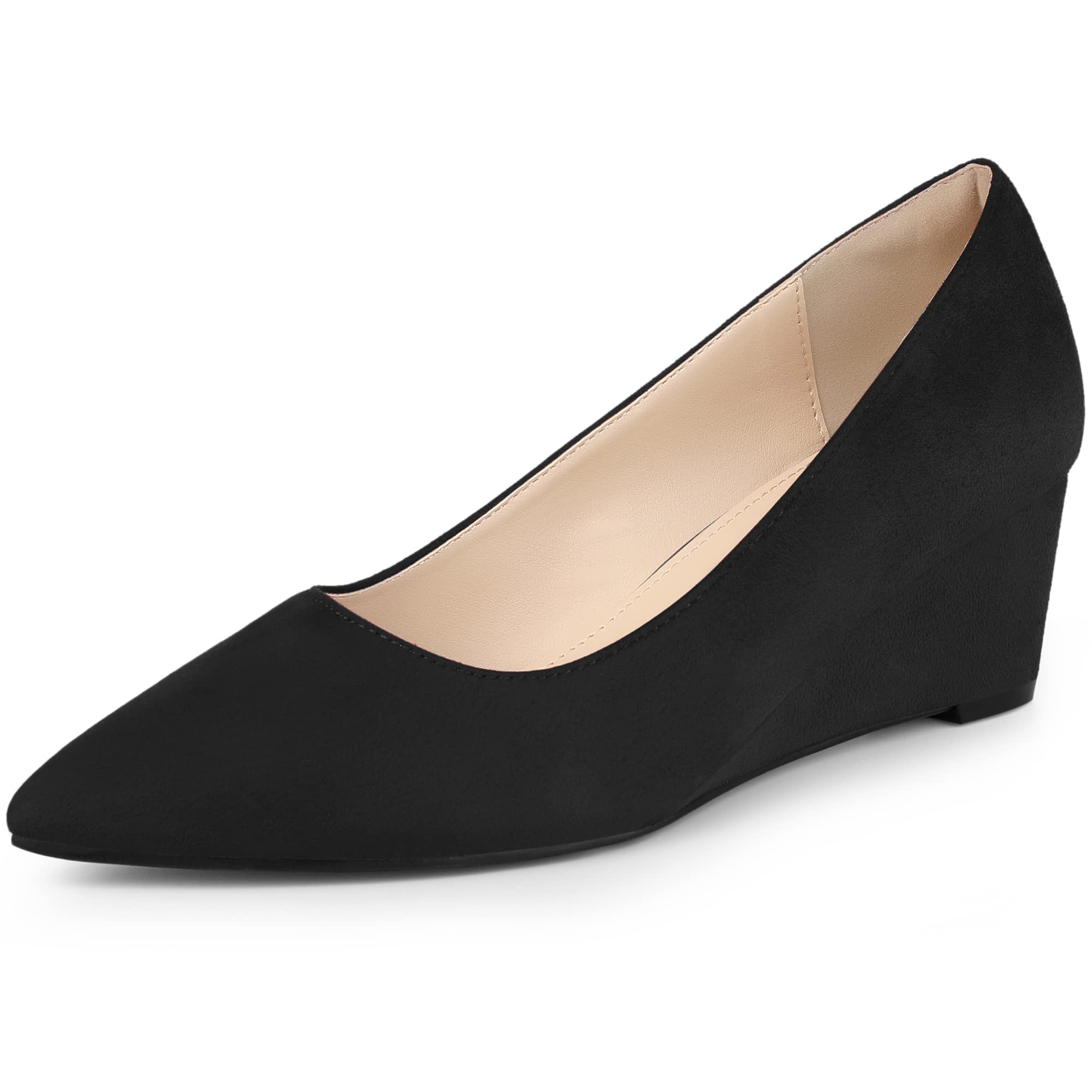Allegra K Women's Pointed Toe Slip On Wedge Heel Pumps - Comfortable Dress Shoes for Work, Party & Special Occasions