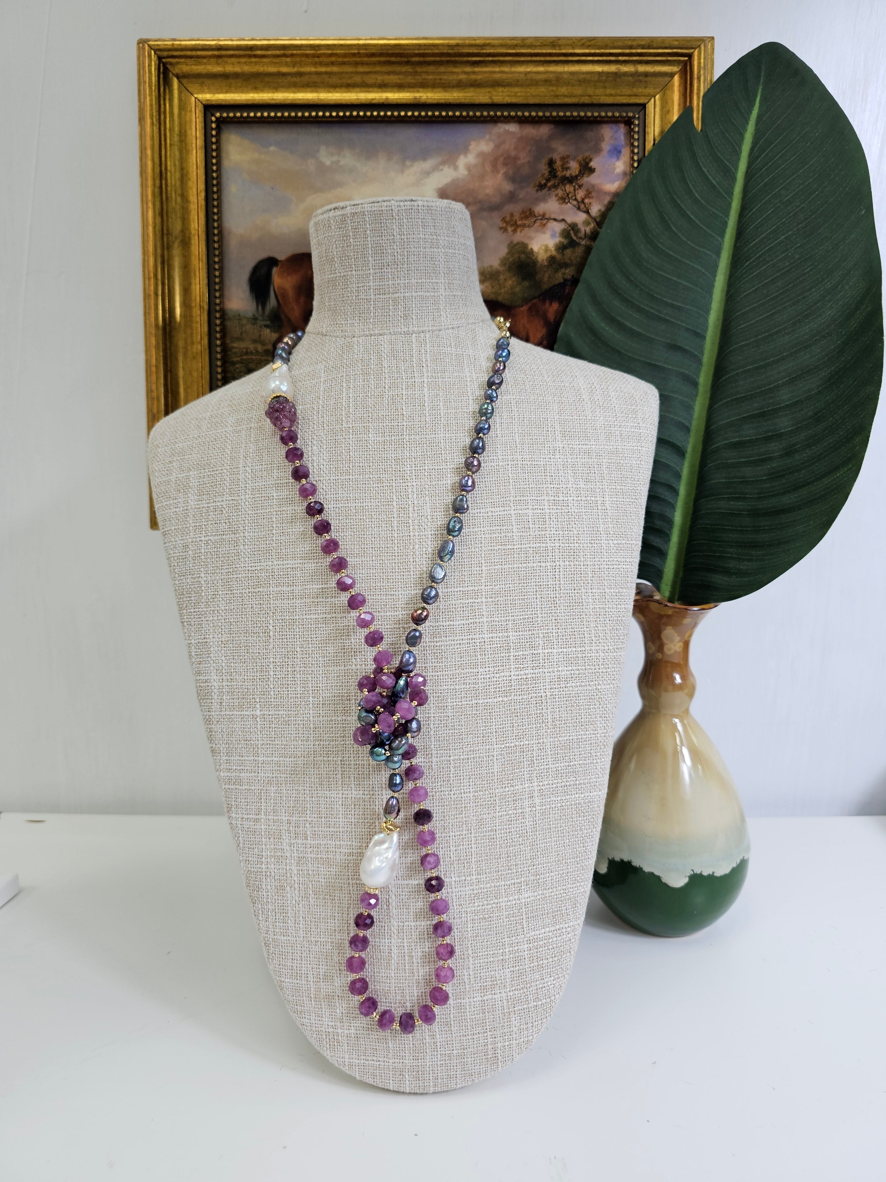 Elegant Purple Pearls with Agate & Baroque Pearls Long Necklace NN022 - Perfect for Weddings, Parties & Formal Occasions