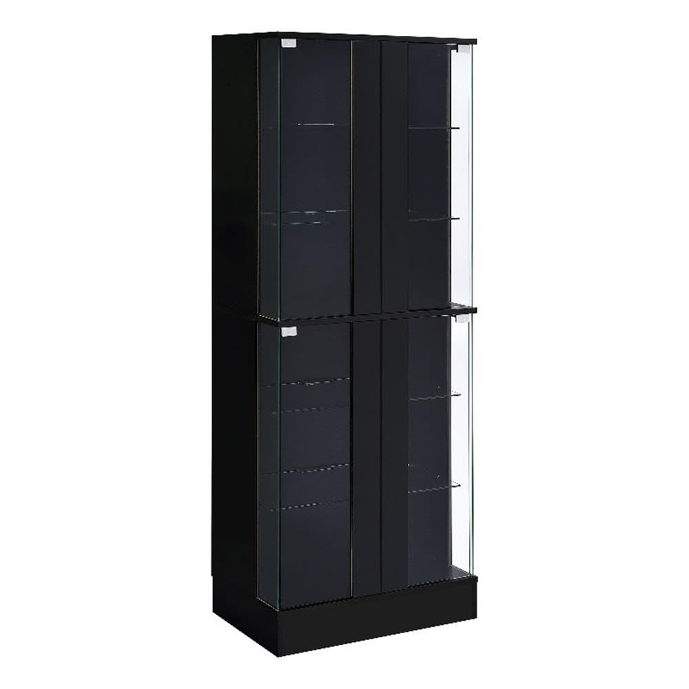 Pemberly Row Wood Display Case Curio Cabinet with LED Lighting - Black High Gloss Finish for Collectibles, China, and Home Decor Showcase