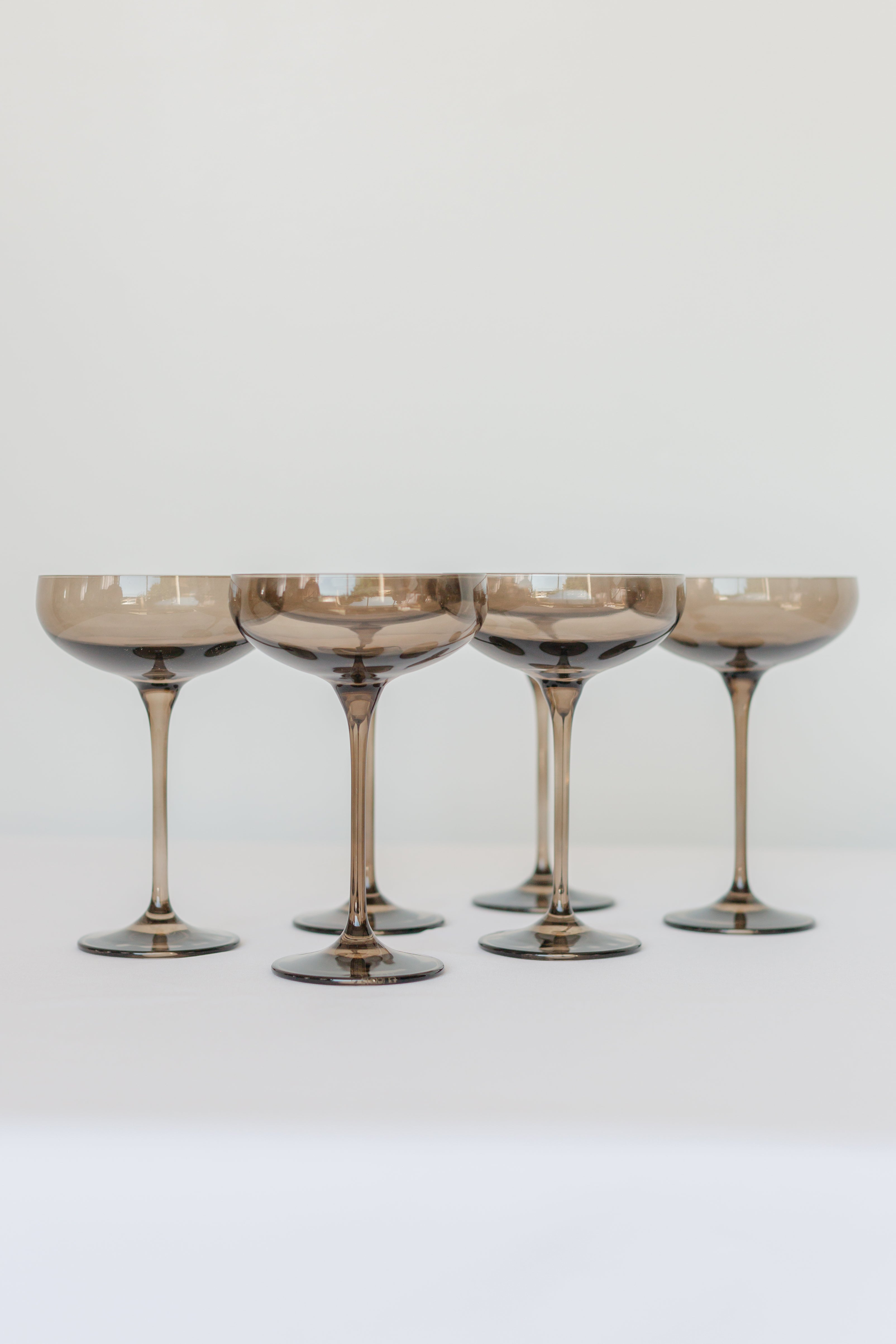 Estelle Colored Champagne Coupe Glasses Set of 6 - Elegant Gray Smoke Stemware for Wedding, Party & Special Occasions