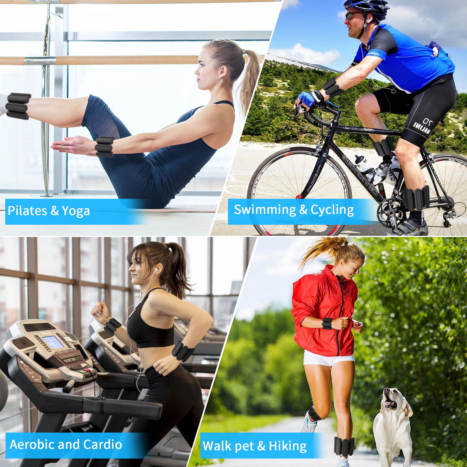 Adjustable Wrist & Ankle Weights for Men & Women - 2-Pack (1lb Each) | Wearable Fitness Bands for Yoga, Pilates, Dance, Aerobics & Walking | Silicone Resistance Weights for Home Workouts & Gym Training