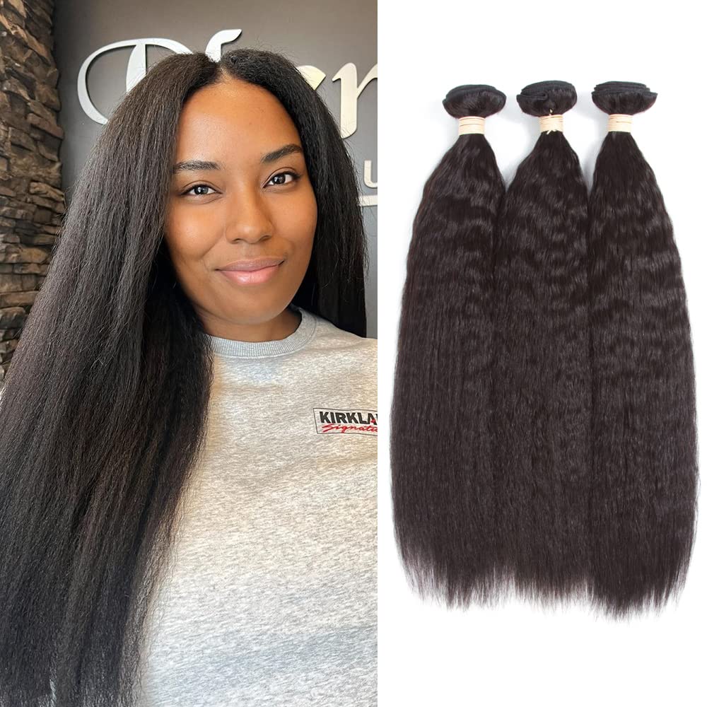 Kerriana 100% Unprocessed Brazilian Kinky Straight Human Hair Bundles - 10/12/14 Inch 3 Bundles for Black Women | Sew-In Weave, Natural Look for Everyday & Special Occasions