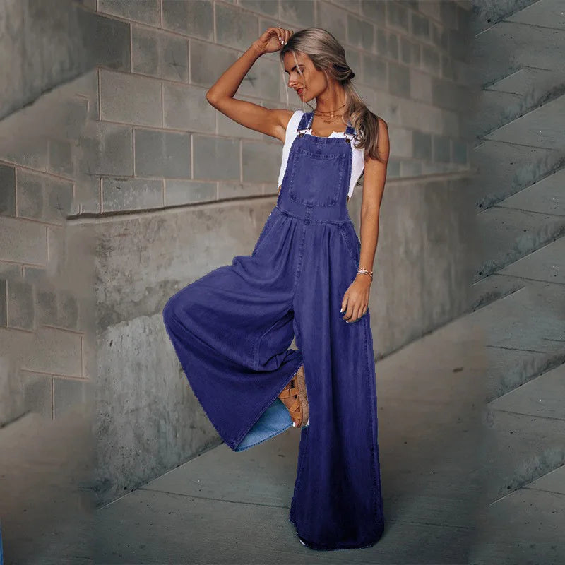 Women's Fashion Denim Overalls Jumpsuit with Pockets - Loose Fit Casual Romper Playsuit for Spring | Perfect for Everyday Wear, Weekend Outings & Street Style Fashion