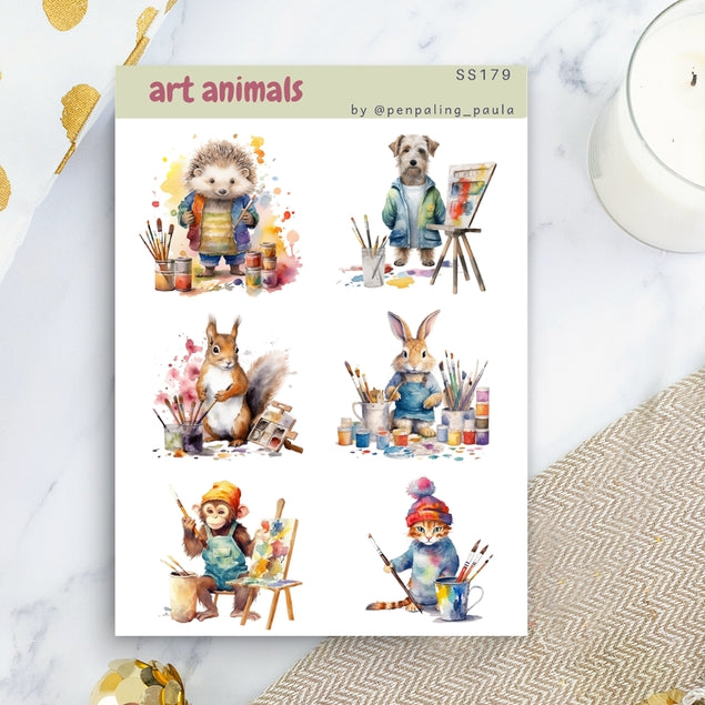 Art Animals Sticker Sheet - Cute Animal Stickers for Scrapbooking, Journals, Planners & DIY Crafts - Waterproof Vinyl Decals for Kids & Adults