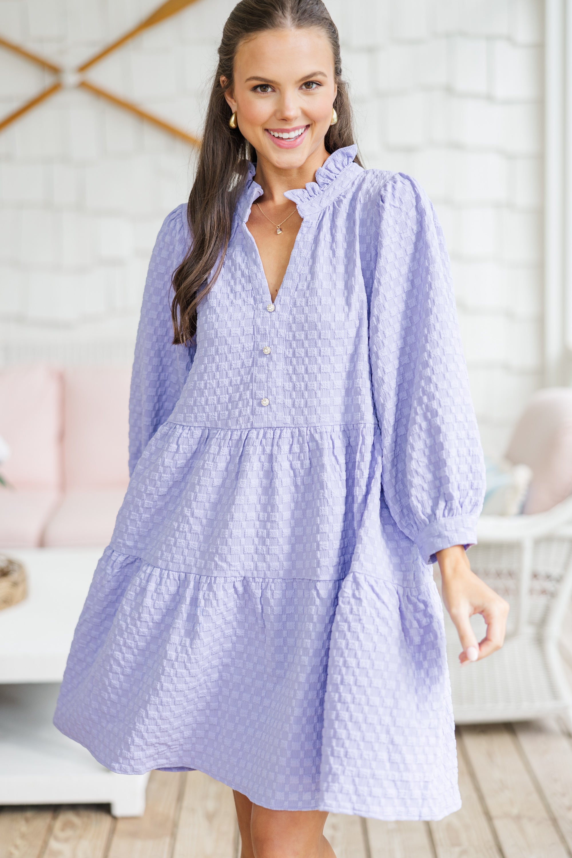 Lavender Textured Dress for Women - Flowy Boho Maxi Dress with Floral Print - Perfect for Summer, Beach, and Casual Outings