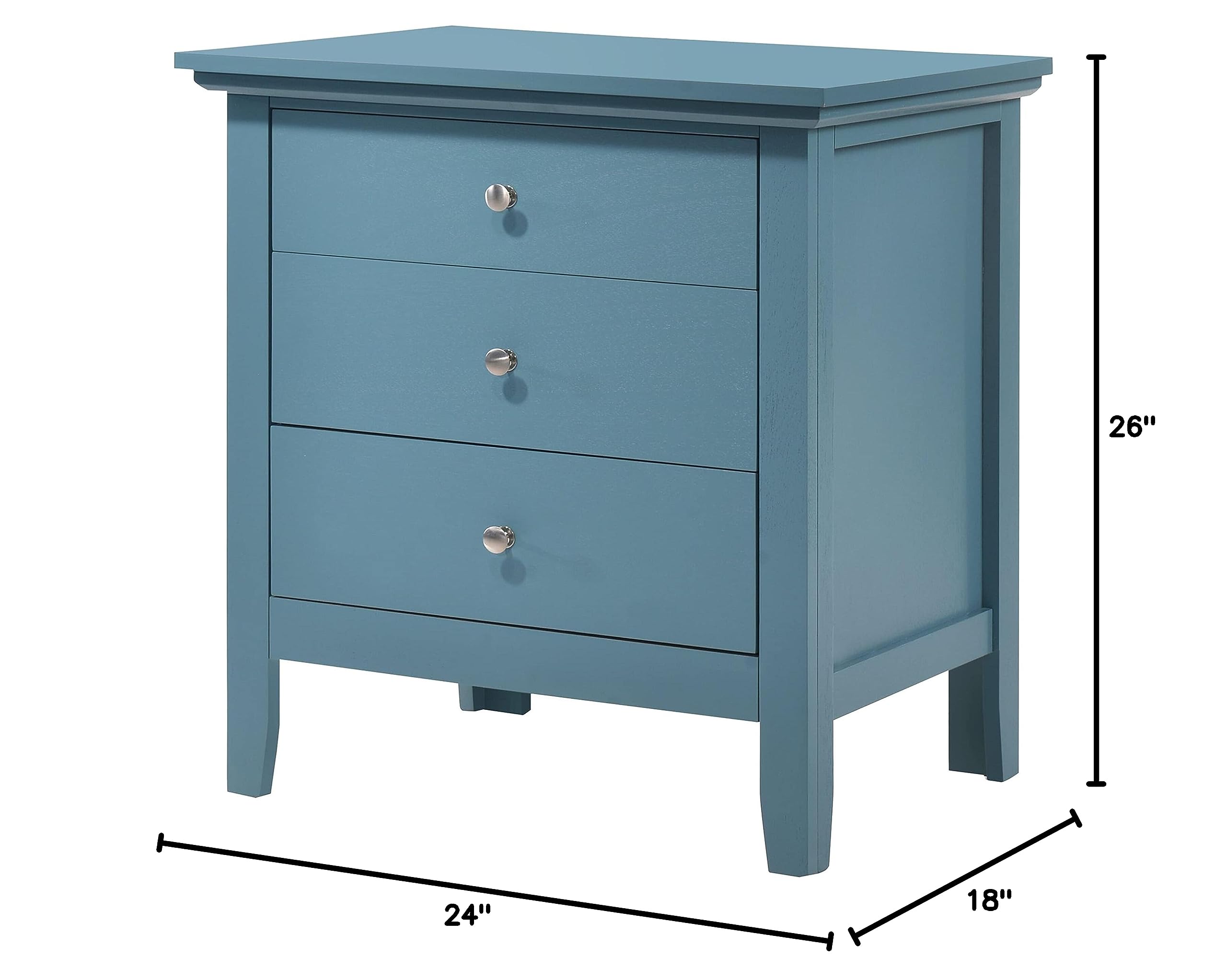 Blue Painted Hammond 3-Drawer Wooden Nightstand by Glory Furniture - Stylish Bedside Table for Bedroom, Living Room & Guest Room
