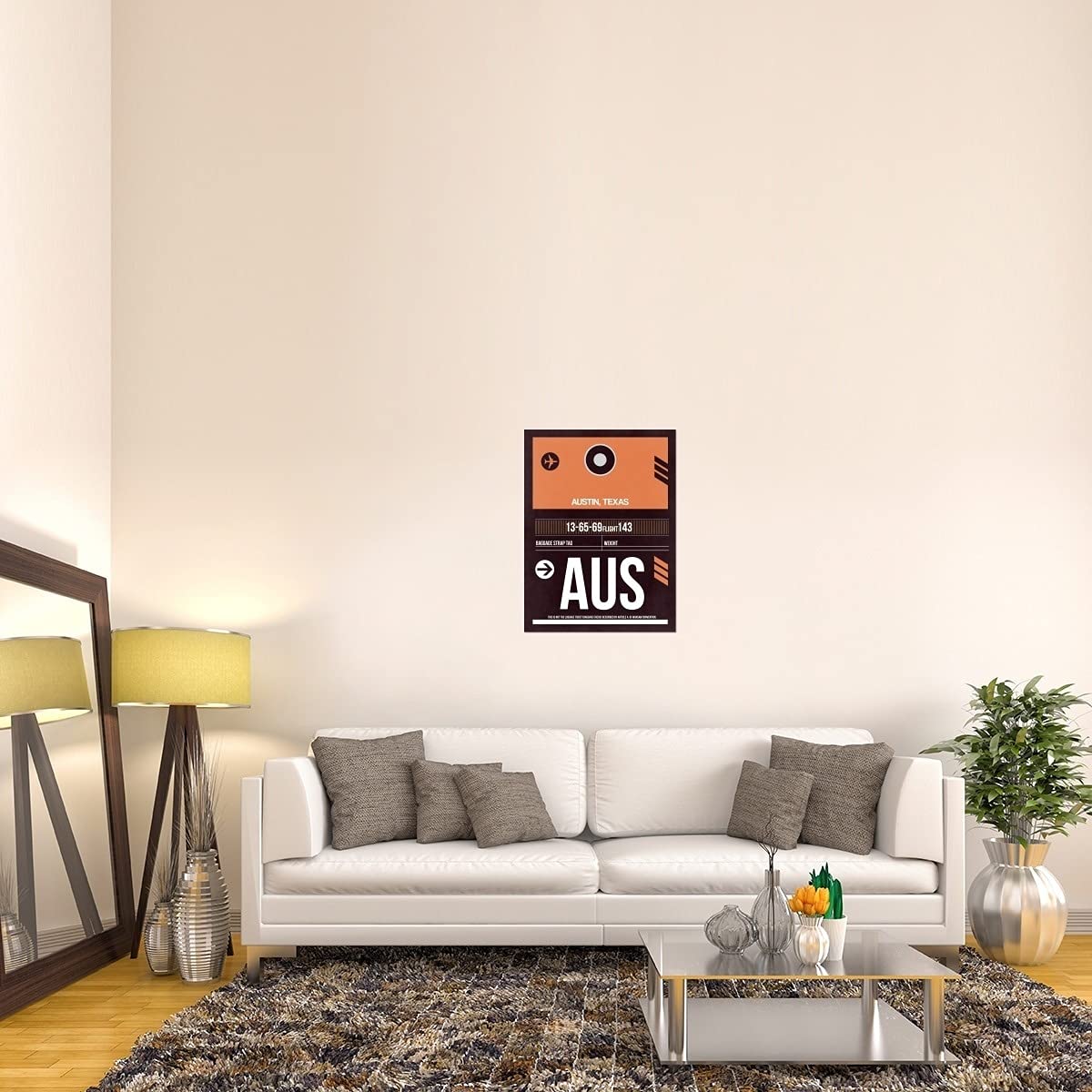 AUS Austin Luggage Tag 2 - Stretched Canvas Wall Art for Home & Office Decor | Small Size Travel-Inspired Artwork | Perfect for Living Room, Bedroom or Gift