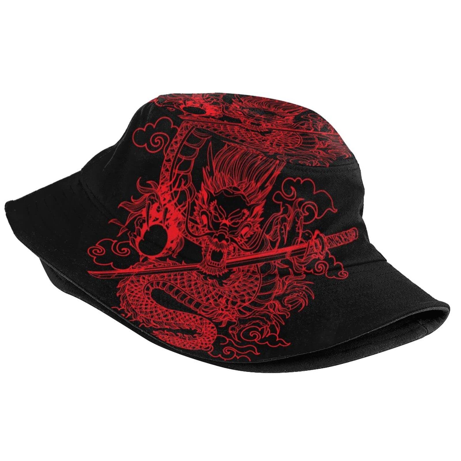 Chinese Dragon Bucket Hats for Women & Men - Summer Wide Brim Sun Hat for Beach, Travel, Outdoor Adventures - Stylish Fisherman Cap with Dragon Design for Sun Protection & Fashion