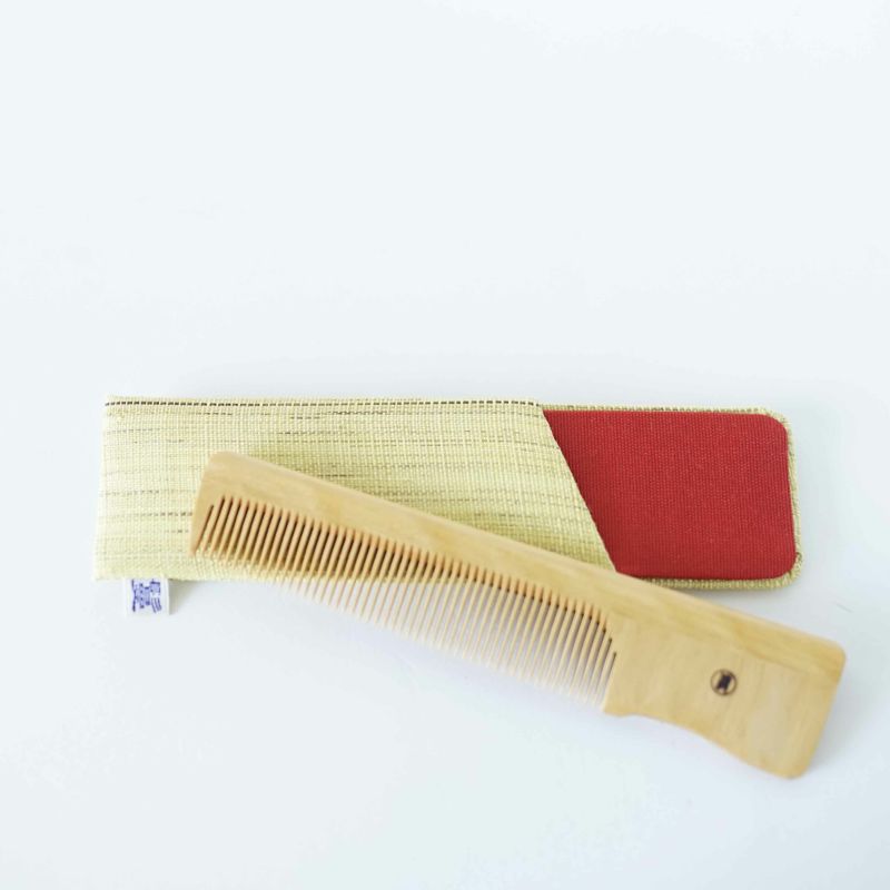 Handmade Kyoto Japanese Akane (Madder) Wooden Hair Comb with Linen Case - Traditional Japanese Hair Accessory for Women, Bridal, Kimono & Tea Ceremony Use