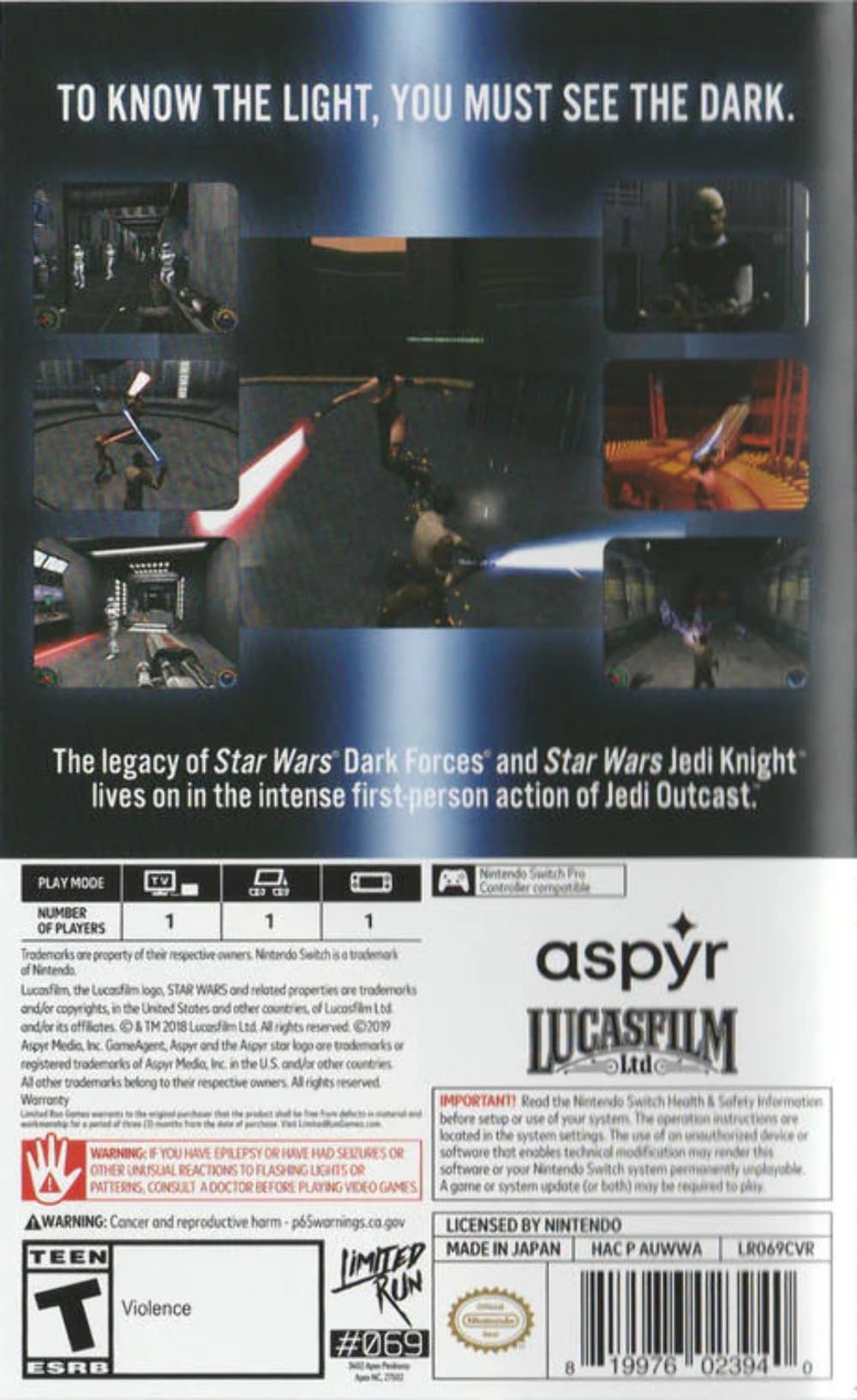 Star Wars Jedi Knight II Jedi Outcast Premium Edition - Nintendo Switch Limited Run #69 Collector's Edition | Rare Video Game for Fans & Collectors | Perfect for Gaming Nights & Star Wars Memorabilia Displays
