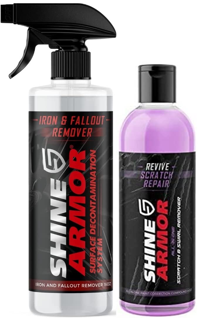 SHINE ARMOR Car Scratch & Swirl Remover Polish Kit - 4oz Scratch Repair & 16oz Rust/Iron Remover for Car Detailing | Protect & Restore Paint | Perfect for DIY Car Care & Professional Detailing