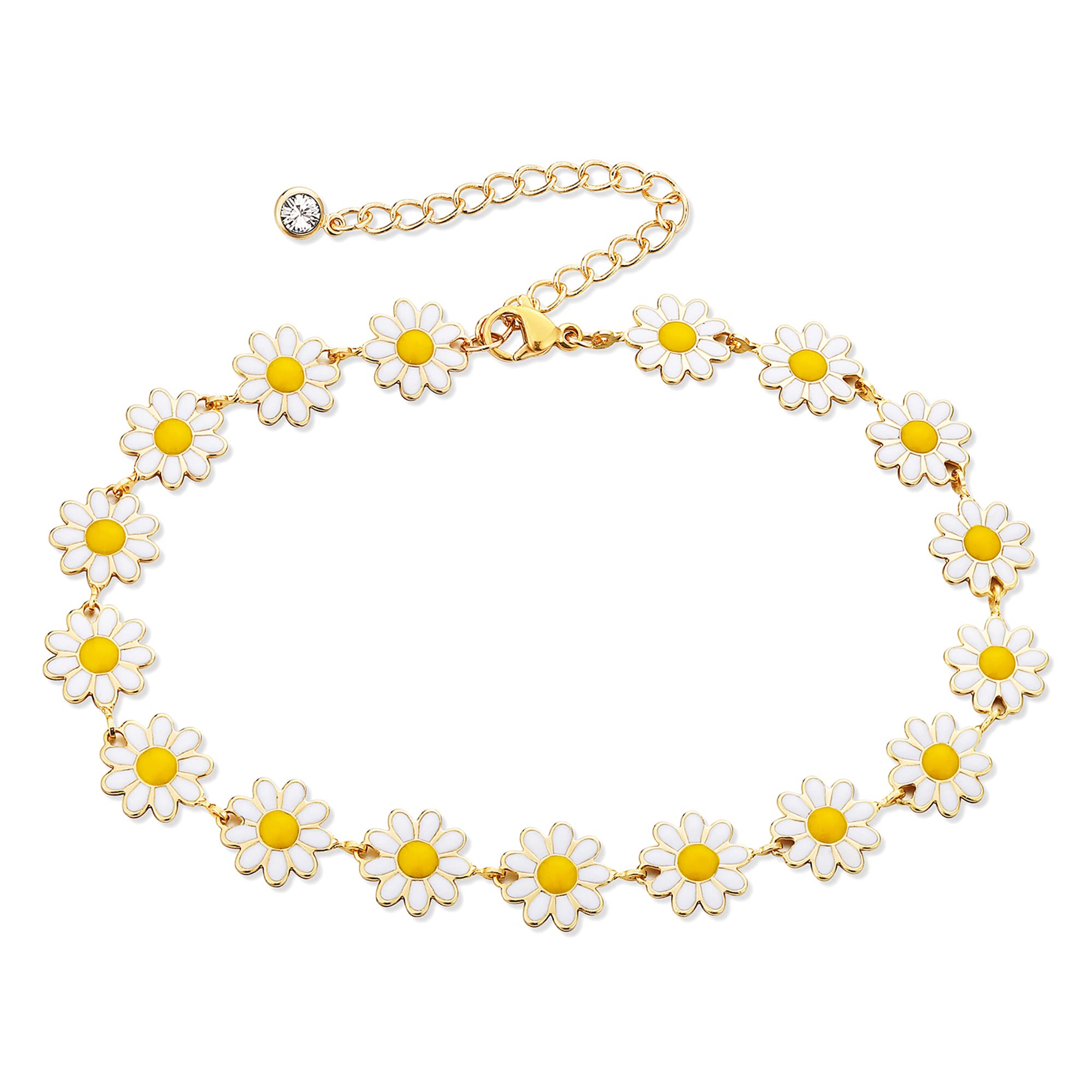 14K Gold Plated Adjustable Anklet for Women - Daisy Moon Star Evil Eye Boho Beach Foot Chain, Dainty Gold Ankle Bracelet Jewelry for Everyday Wear & Summer Outfits