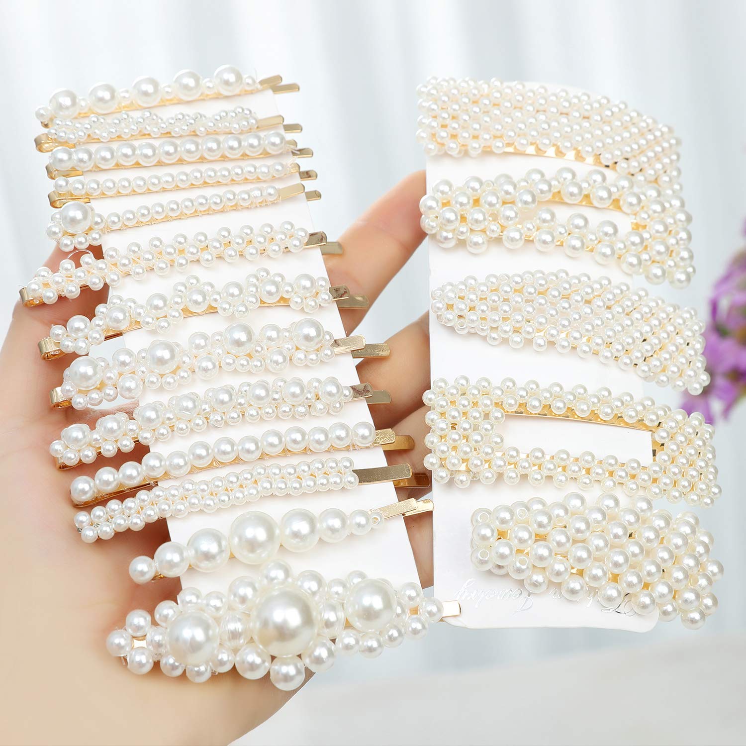 12 Pcs Elegant Handmade Pearl Hair Clips for Women - Large Hair Barrettes & Pins for Wedding, Party & Daily Use - Fashion Hair Accessories for Women & Girls