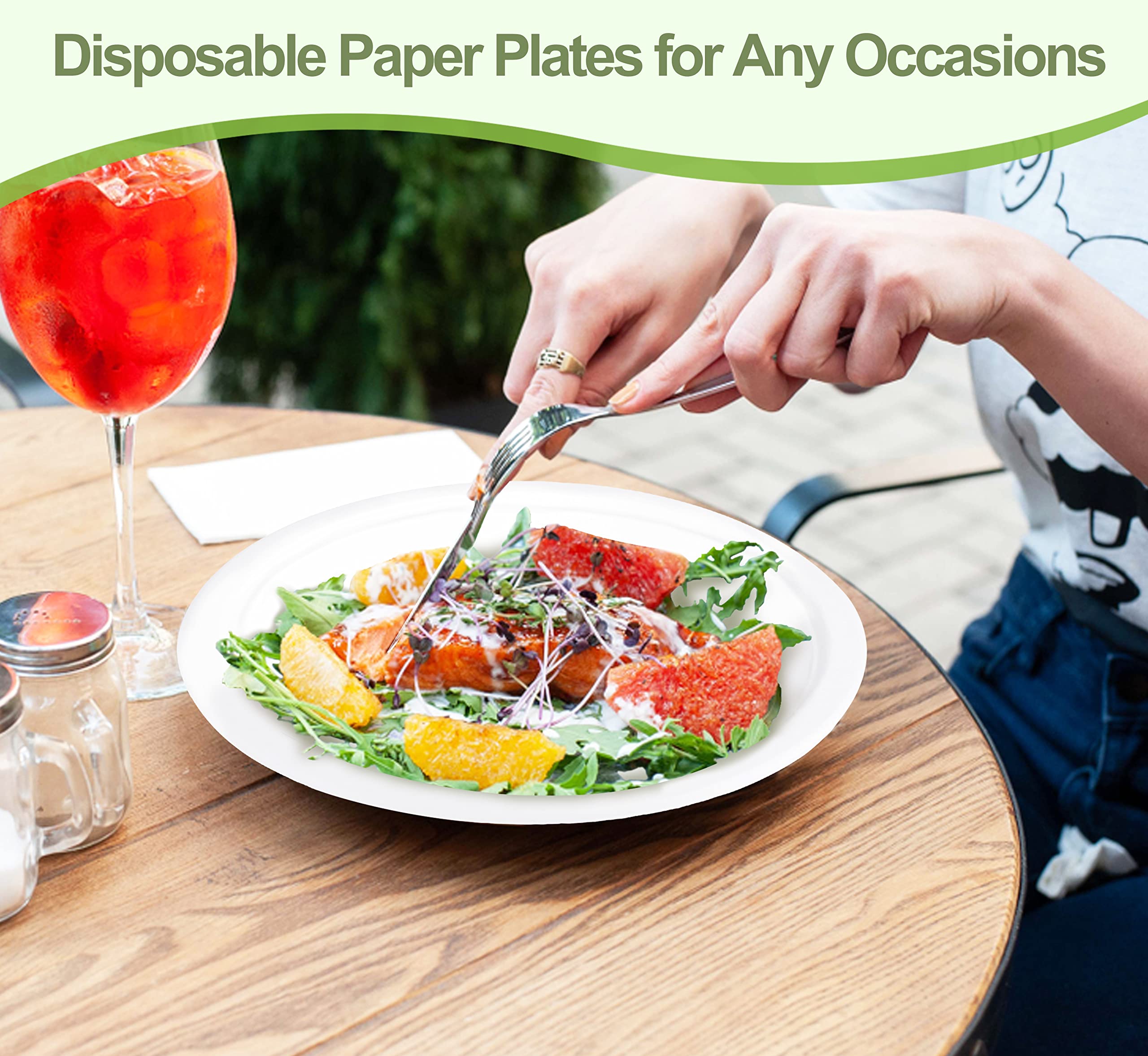 9 Inch Compostable Paper Plates - 50 Pack Heavy Duty Eco Friendly Disposable Dinner Plates for BBQ, Party, Picnic | Perfect for Outdoor Events, Family Gatherings & Sustainable Dining