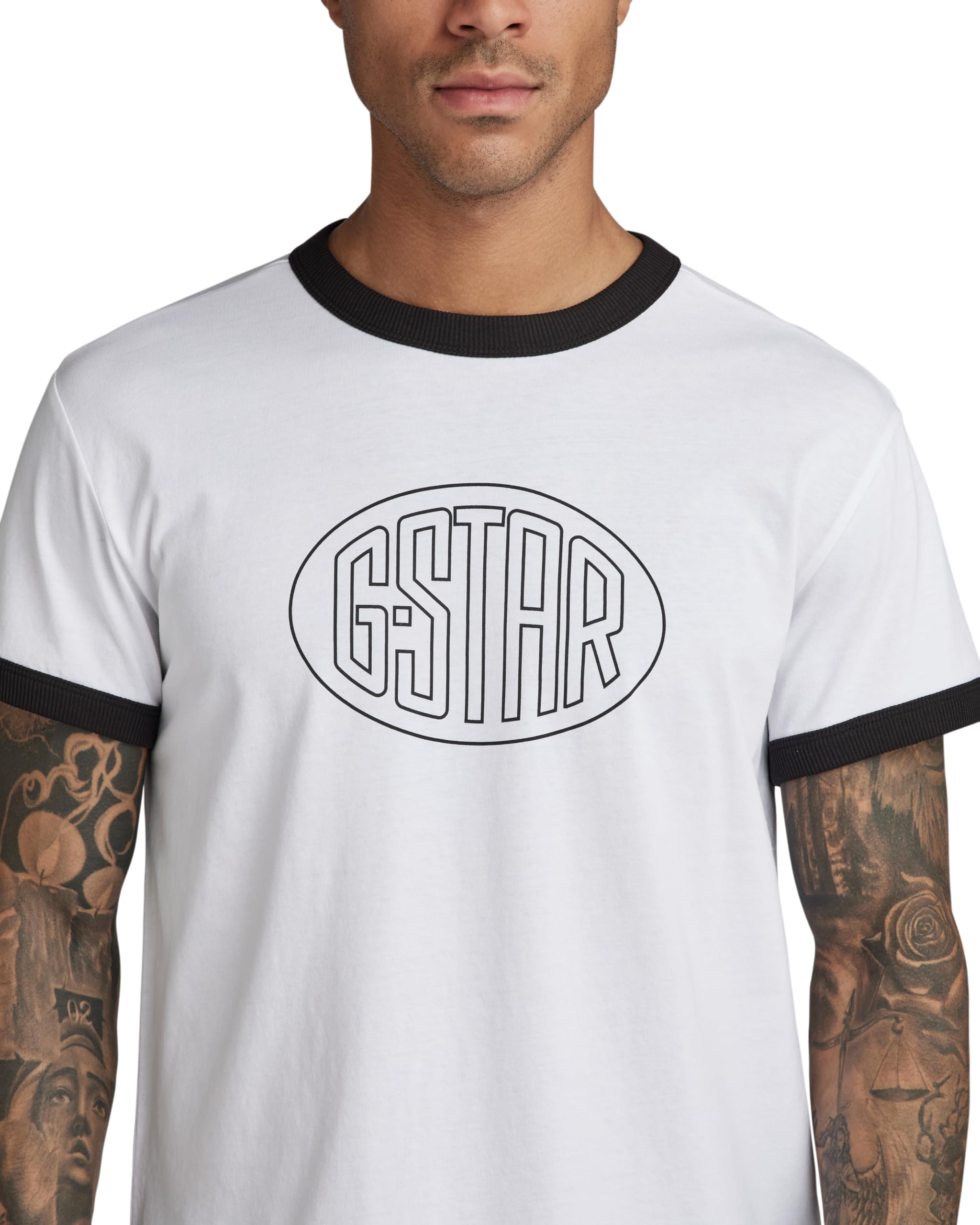 G-STAR Men's Lash Graphic Ringer T-Shirt - Stylish Vintage-Inspired Cotton Tee for Casual Wear & Street Fashion
