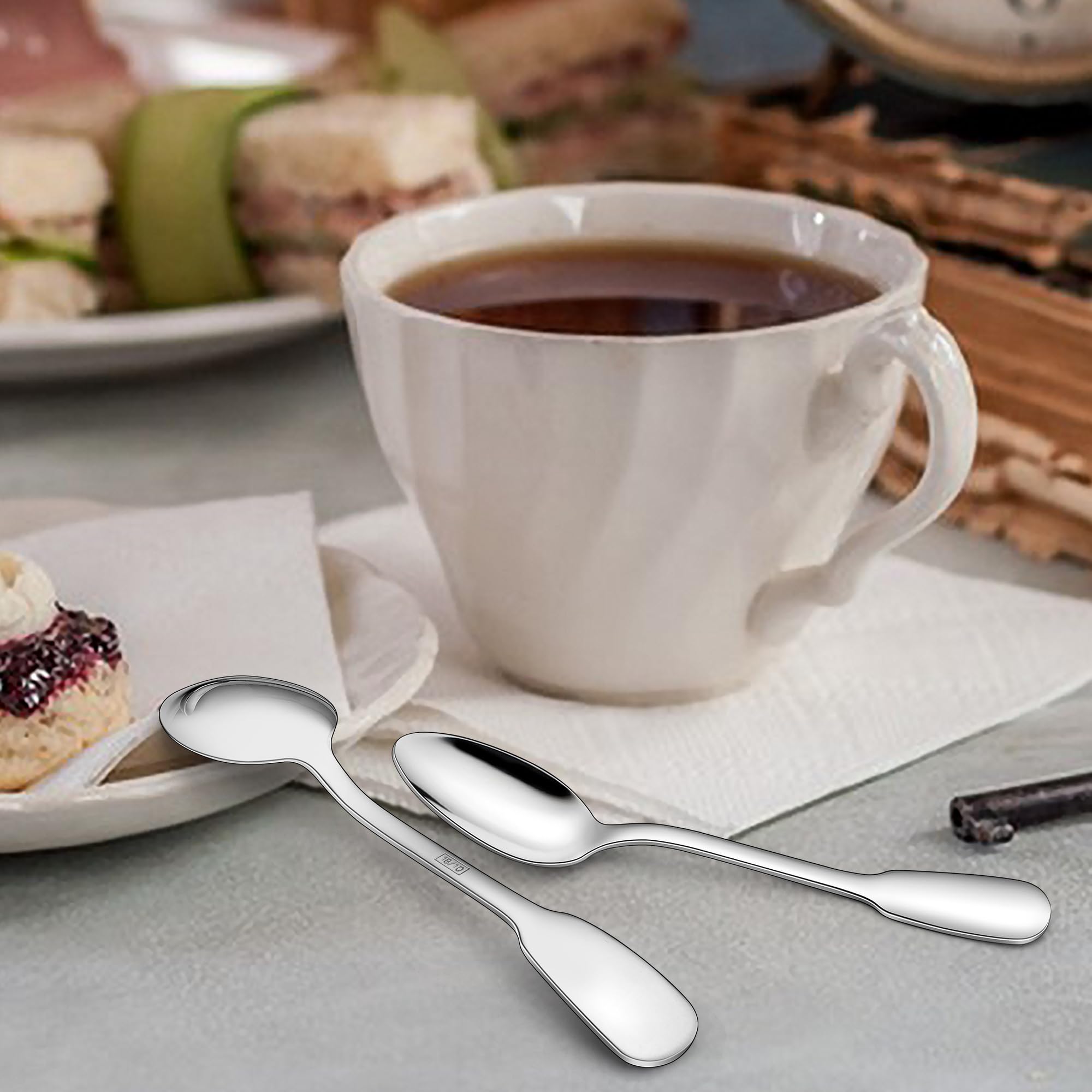 E-far 12-Piece Coffee Spoon Set - 5 Inch 18/10 Stainless Steel Small Spoons for Espresso, Tea, Dessert - Mirror Finish & Wide Handle - Dishwasher Safe - Perfect for Coffee Shops, Restaurants, and Home Use