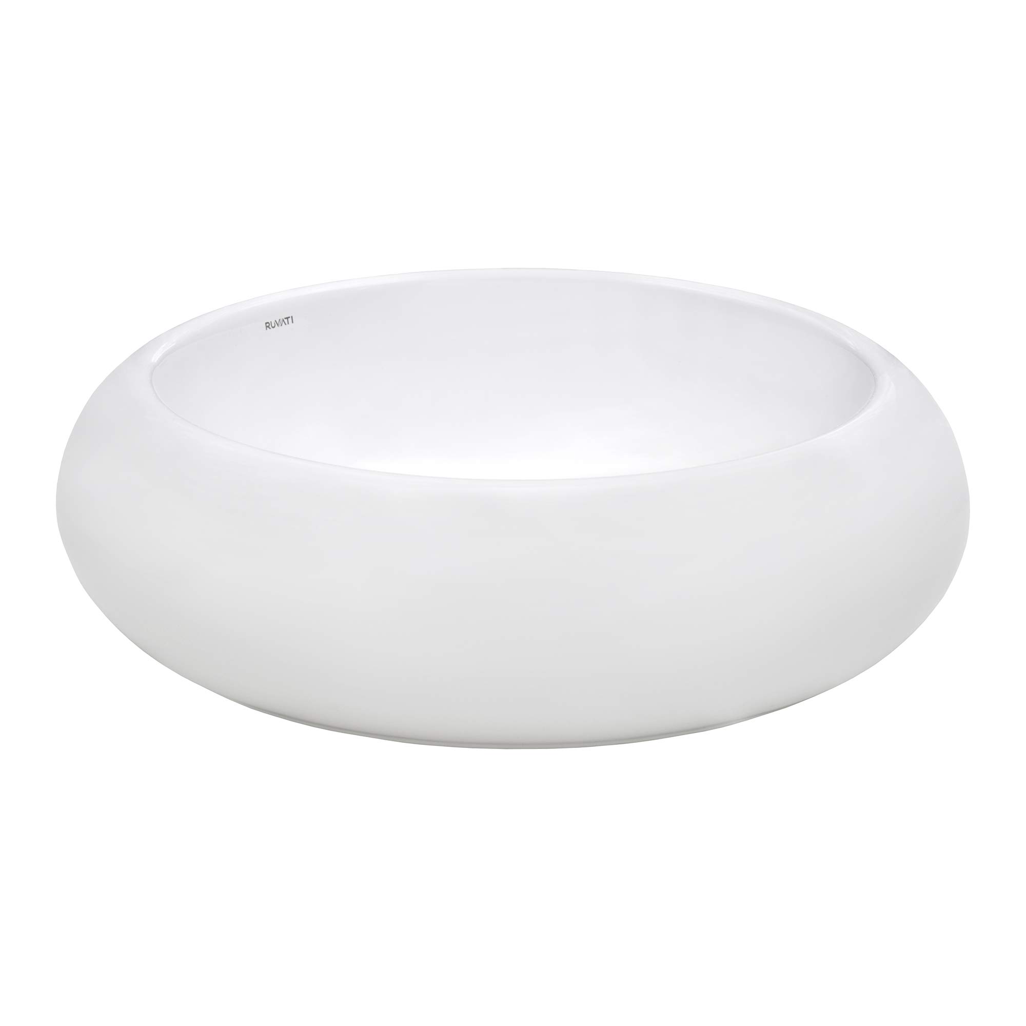 Ruvati 18 Inch White Round Porcelain Vessel Sink - RVB0318 | Above Counter Bathroom Vanity Sink | Modern Ceramic Basin for Powder Room, Guest Bath & Master Bathroom | Small Circular Sink with Elegant Design