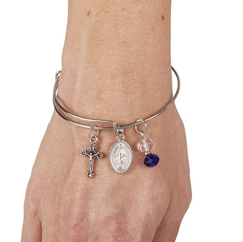 Miraculous Medal Bracelet for Women - 2.5 Inch Sterling Silver Religious Charm Bangle - Perfect for Daily Wear, Gifts & Prayer Jewelry