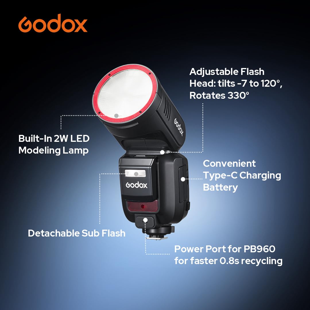 Godox V100-C Round Head Flash Speedlite for Canon Cameras - TTL Touch Screen 2.4G Wireless X System (Upgraded from V1) - Perfect for Portrait, Wedding & Studio Photography