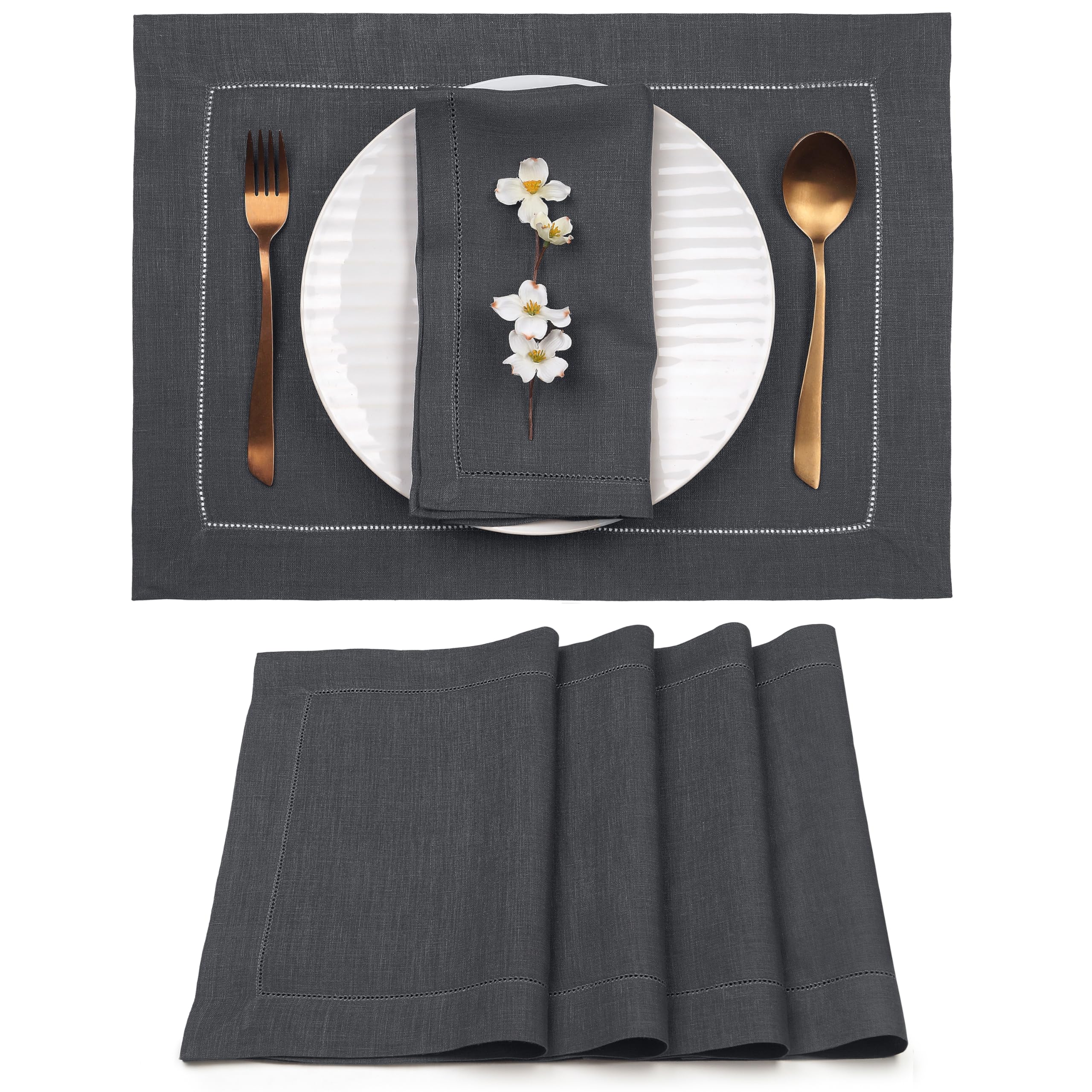 D'Moksha Homes 100% Pure Linen Placemats Set of 4 - 14