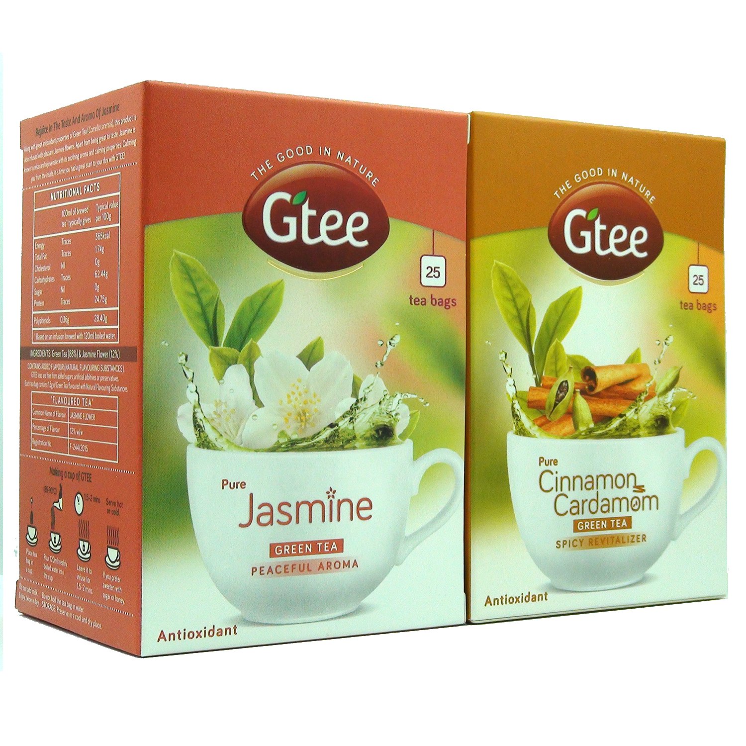 Premium Jasmine & Green Tea Bags with Cinnamon & Cardamom - 50 Count (2 Packs of 25) - Organic Herbal Tea for Relaxation, Detox & Weight Loss - Perfect for Morning Boost, Afternoon Refreshment & Evening Wind Down