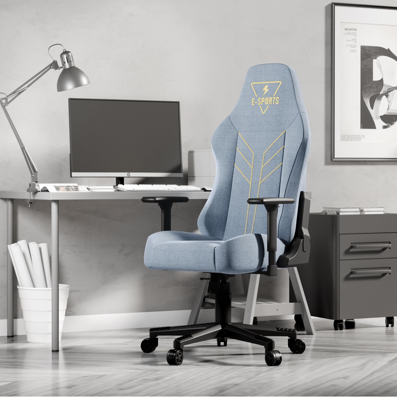 Premium Ergonomic Gaming Chair with 3D Adjustable Armrests - Height Adjustable & Reclining Computer Game Chair for Adults - Big & Tall Comfort Design (Blue) - Perfect for PC Gaming, Esports, Office Work & Home Entertainment