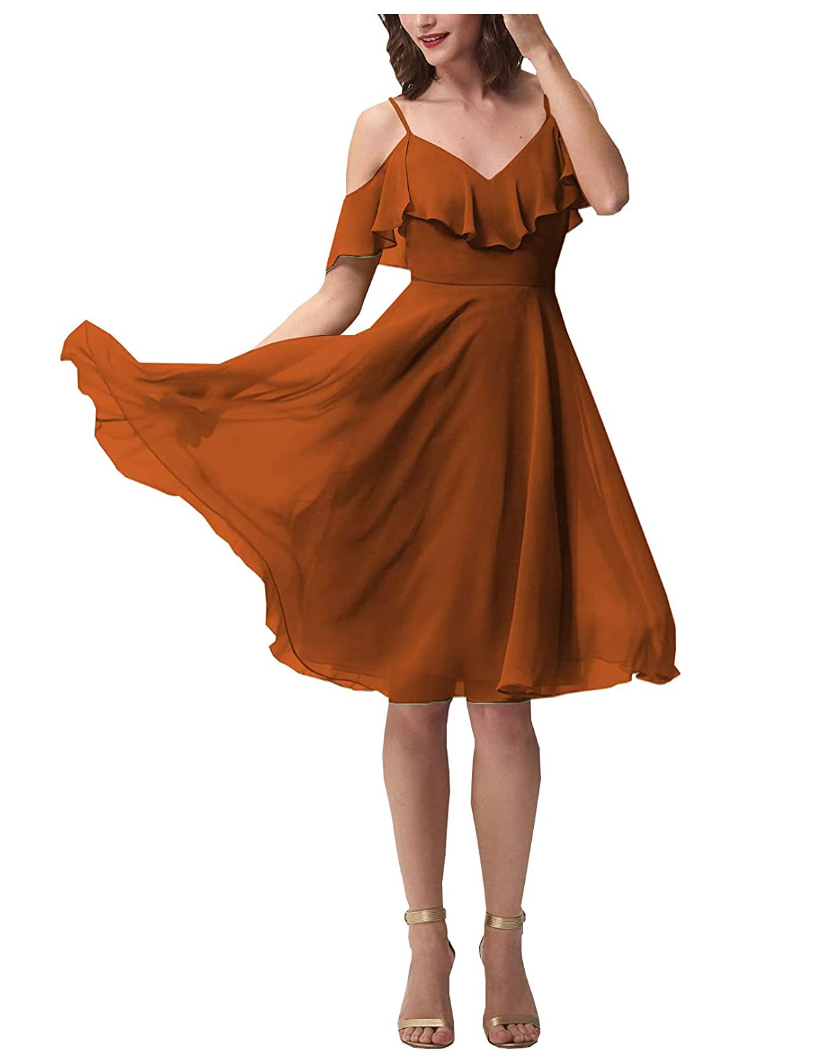 TOOWOOT Women's Short Bridesmaid Dress - Spaghetti Strap Chiffon Ruffle A-Line Formal Party Gown | Perfect for Weddings, Prom, Cocktail Parties & Special Occasions