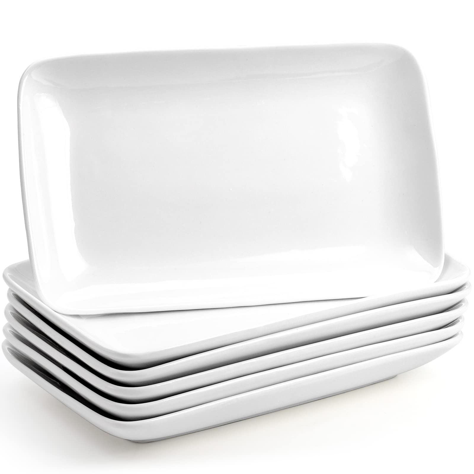 Foraineam 10 Inch White Porcelain Rectangular Salad Plates Set of 6 - Dishwasher & Oven Safe Appetizer Dessert Plates for Sushi, Pasta, Fruit - Perfect for Dinner Parties, Restaurants, and Home Entertaining