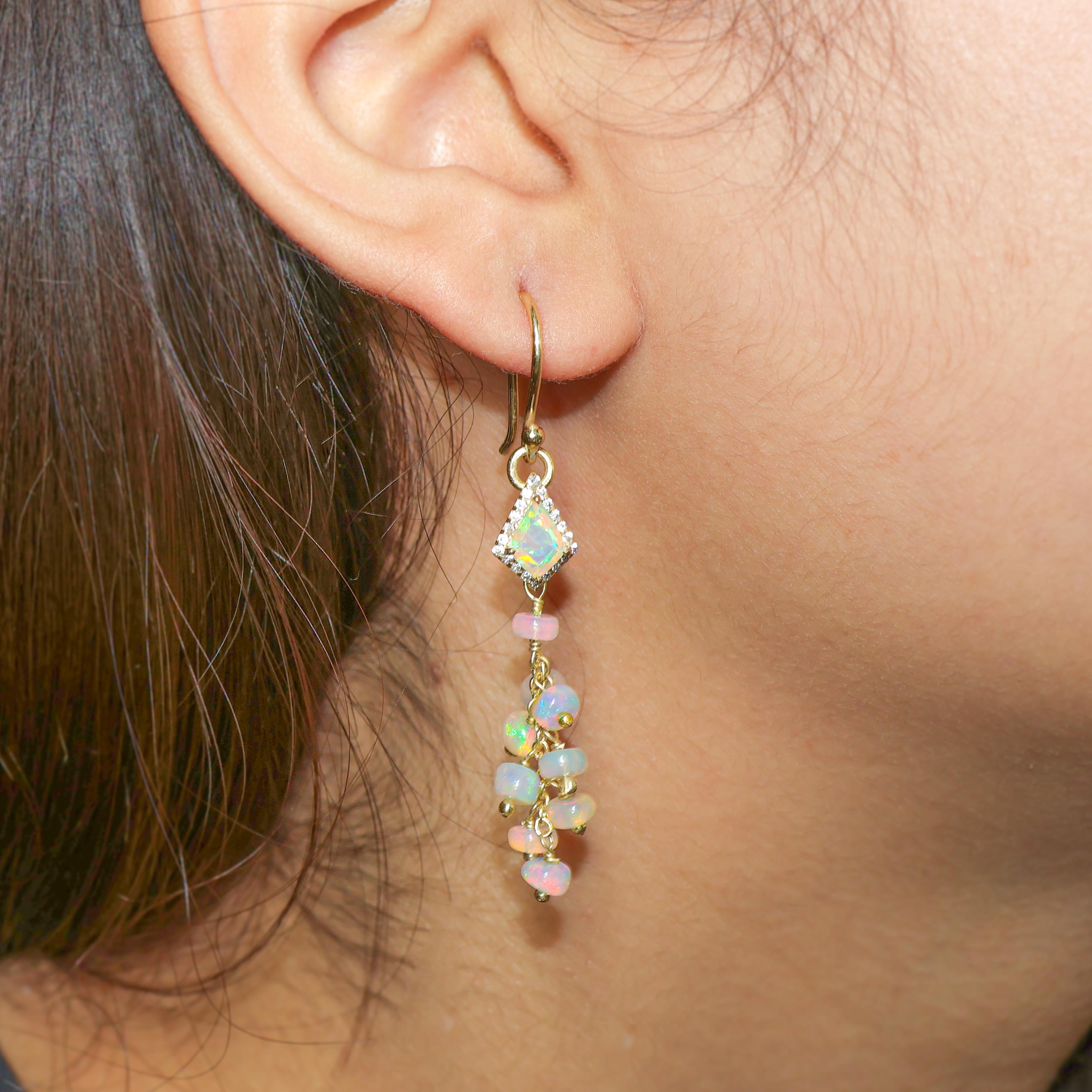 Natural White Opal Kite Charm Beaded Cluster Earrings | Boho Dangle Earrings for Women | Perfect for Festivals, Weddings & Everyday Wear