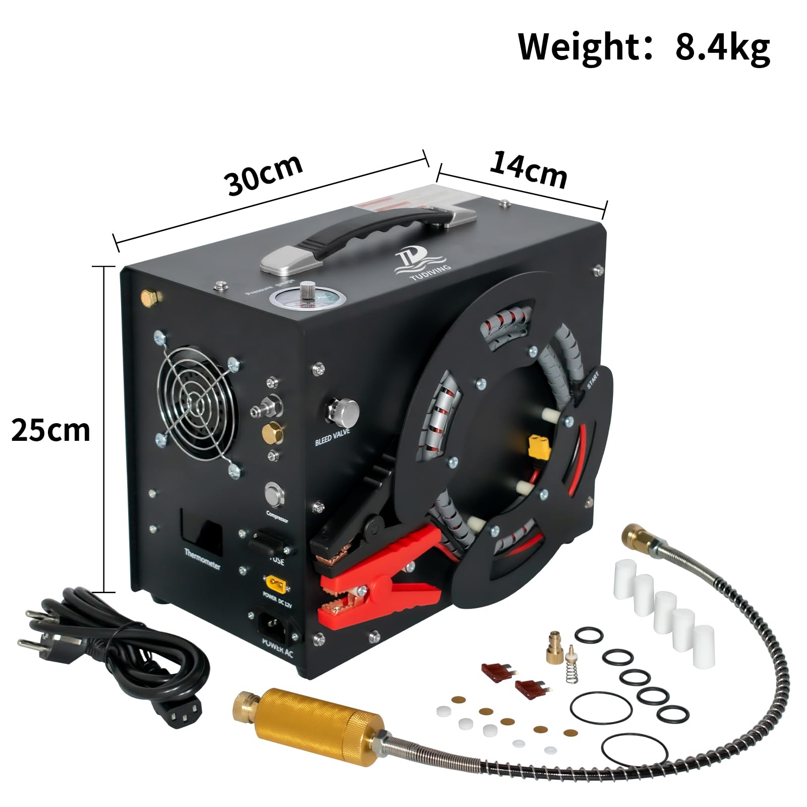 Portable PCP Air Compressor 4500PSI/30MPA - High Pressure Paintball & Scuba Tank Compressor with Auto-Stop, Vertical Design & Wire Spool - 110V (TXES062) - Perfect for Paintball, Scuba Diving & HPA Pump Filling Stations