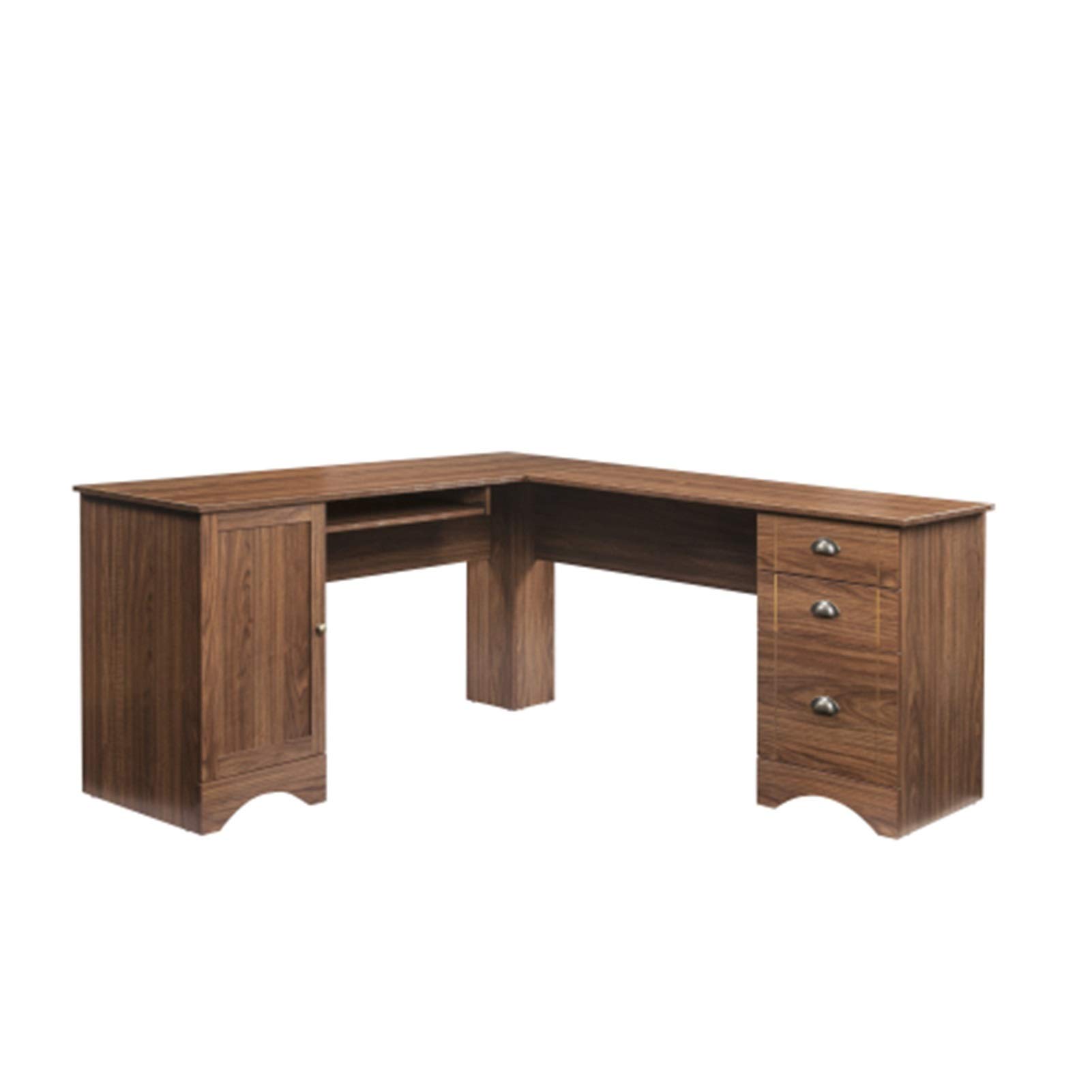 Modern L-Shaped Corner Computer Desk with 3 Drawers & Hidden Storage Shelves - Walnut Finish Home Office Workstation for Gaming, Study & Remote Work