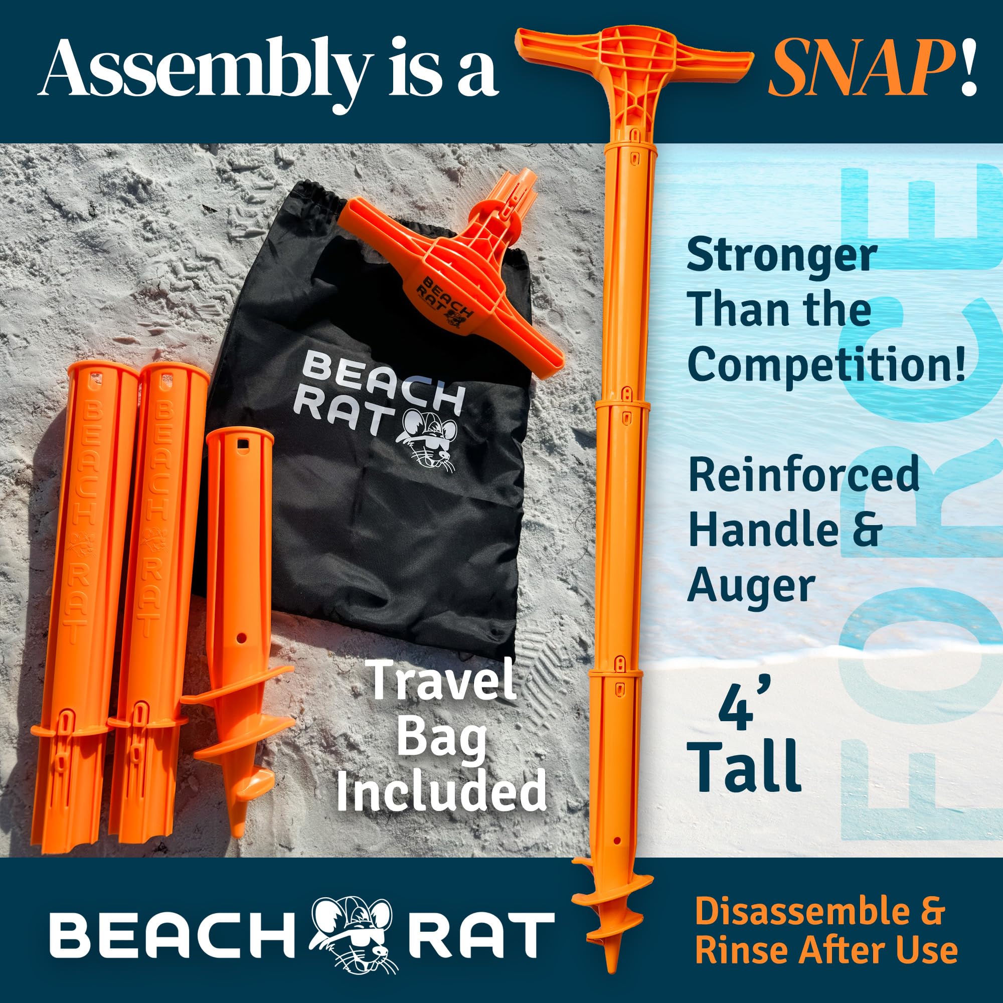 Beach Rat Force Anchor & Storage Bag - 4ft Heavy Duty Jet Ski, Boat & Kayak Anchor for Shallow Water & Sandbars - Compact High Strength Plastic Pole Marine Accessory - Sand Bar Anchor Kit with Carrying Case - Perfect for Jet Skiing, Boating & Kayaking Adventures