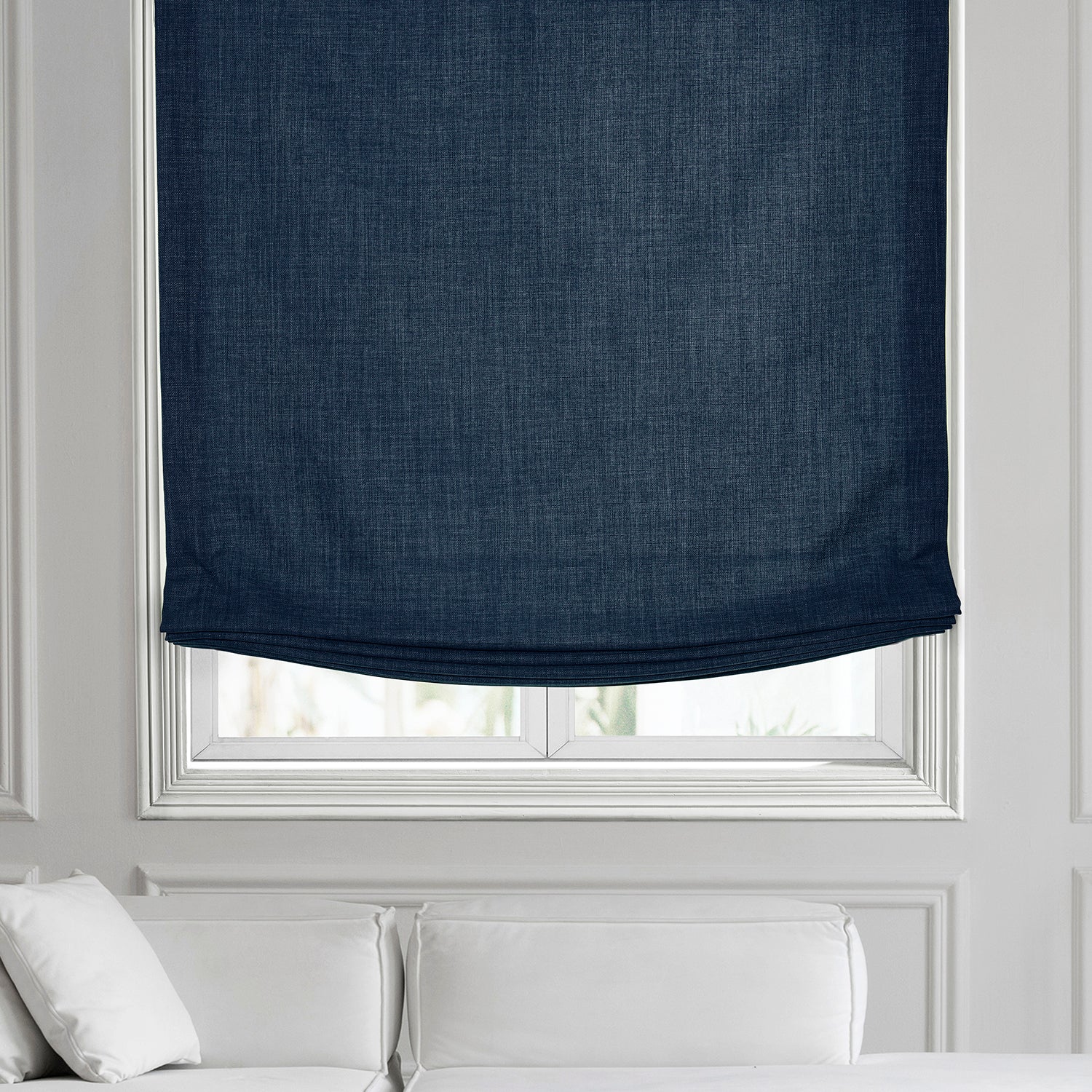 Sergeant's Blue Italian Faux Linen Roman Shade - Elegant Window Treatment for Living Room, Bedroom & Office