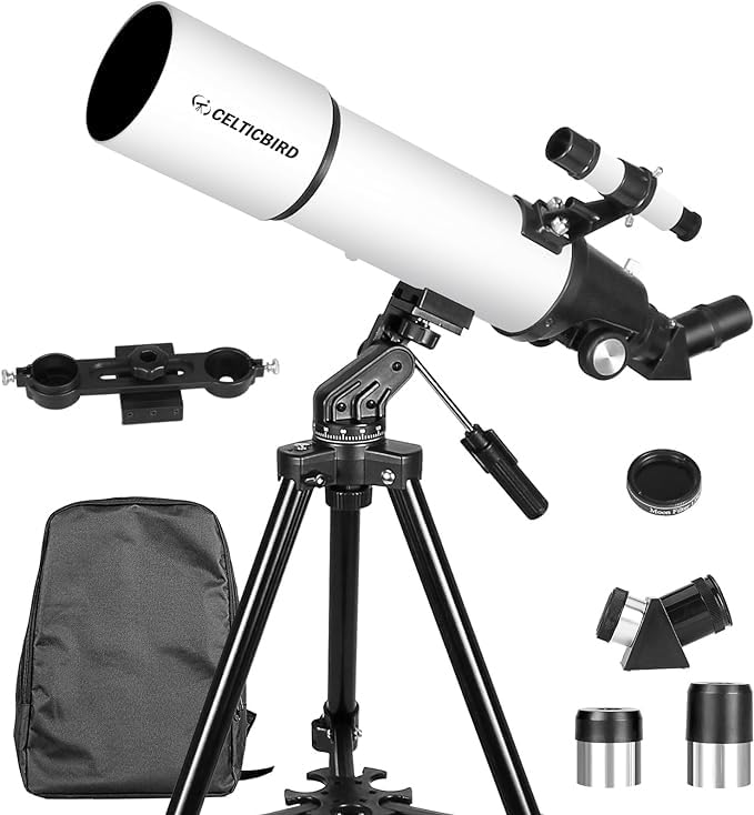 Celticbird 80mm Aperture 600mm Refractor Telescope for Astronomy - Portable Travel Telescope with AZ Mount, Backpack & Phone Adapter for Adults, Kids & Beginners (80600) - Perfect for Stargazing, Moon Observation & Outdoor Adventures
